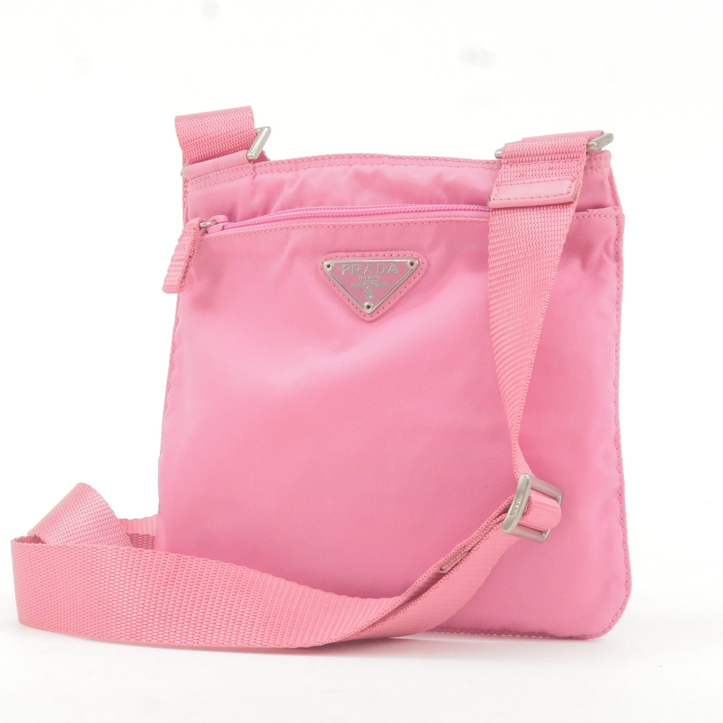 Prada Logo Nylon Shoulder Bag Crossbody Bag Purse Pink B7372