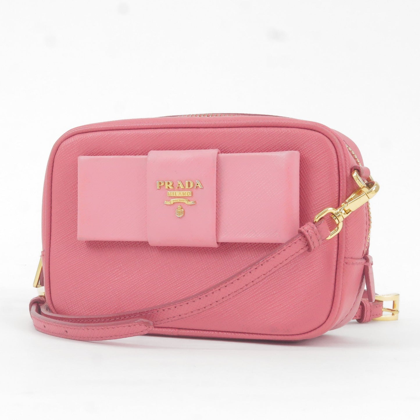 Prada Bow Ribbon Leather Shoulder Bag Purse Pink