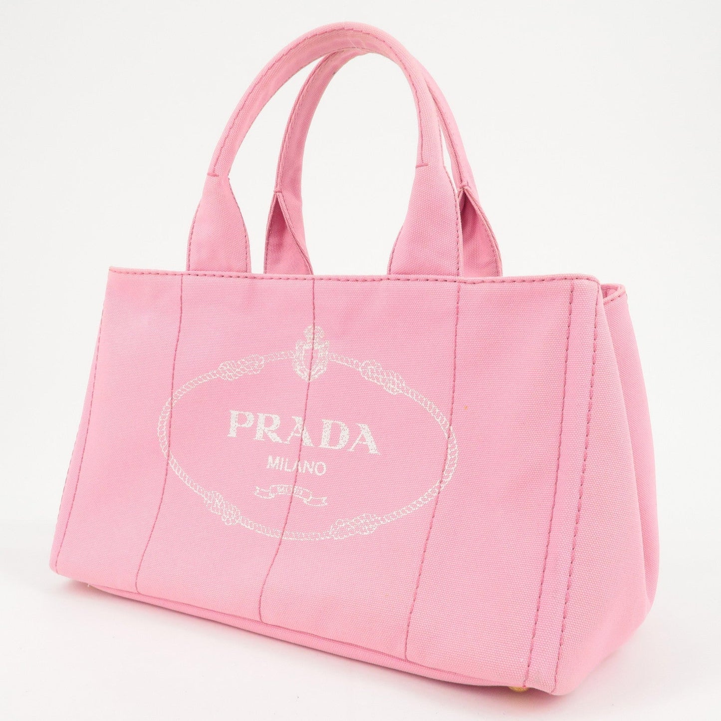 Prada Logo Canapa CanvasTote Bag Hand Bag Pink B1877B