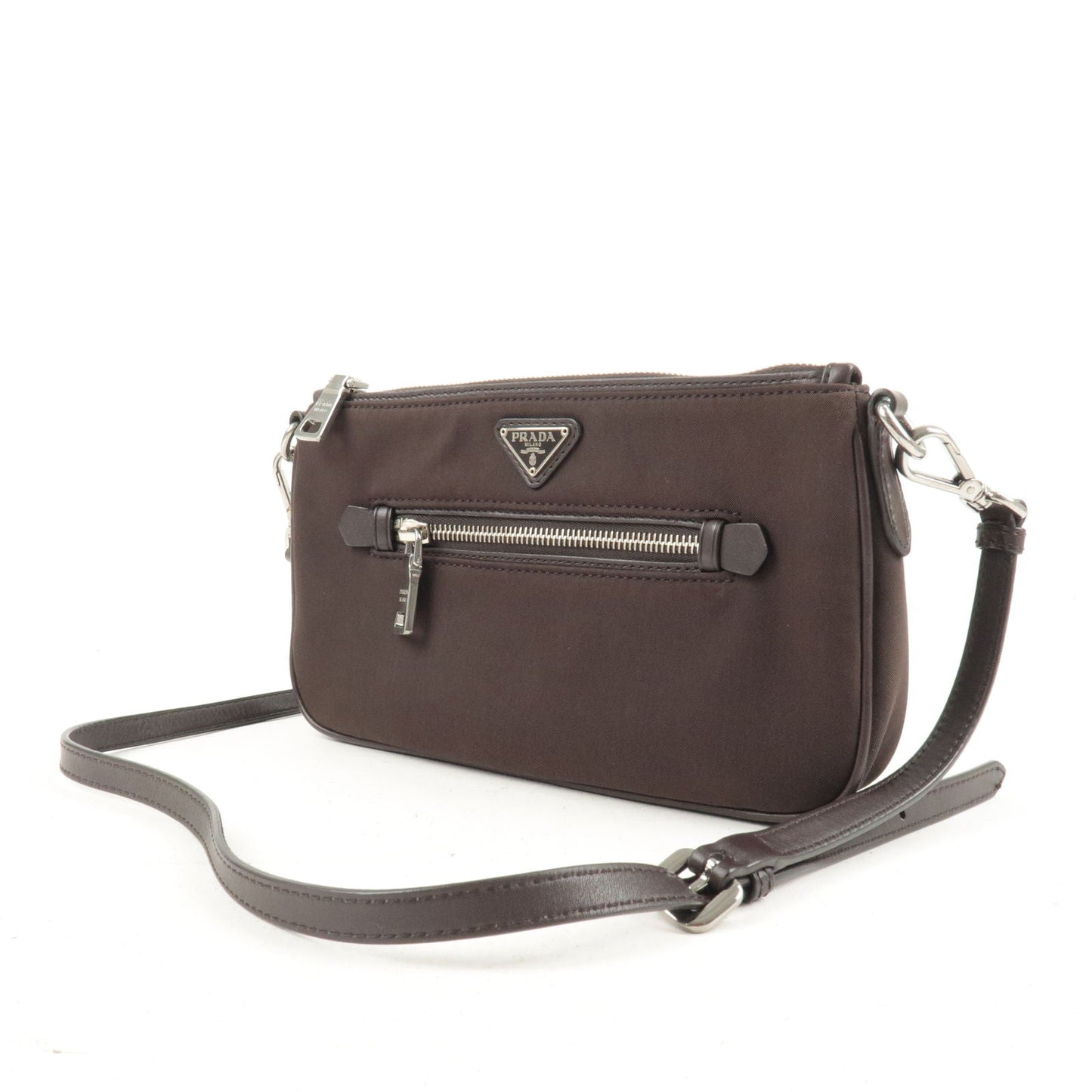 Prada Nylon Leather Shoulder Bag Pouch Brown