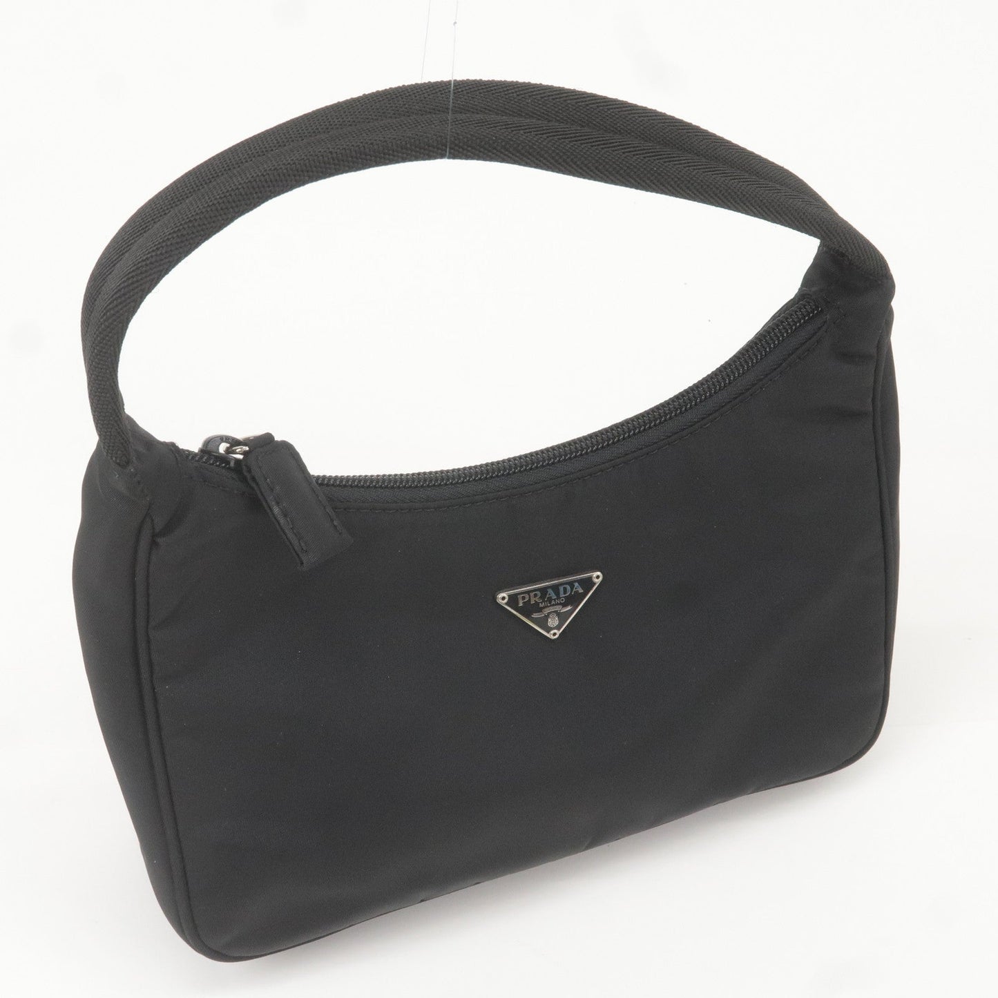 Prada Logo Nylon Hand Bag Shoulder Bag Pouch Purse Black MV515