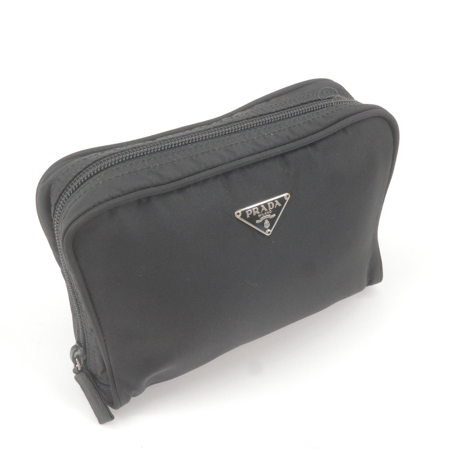 Prada Logo Nylon Cosmetic Pouch Clutch Bag NERO Black