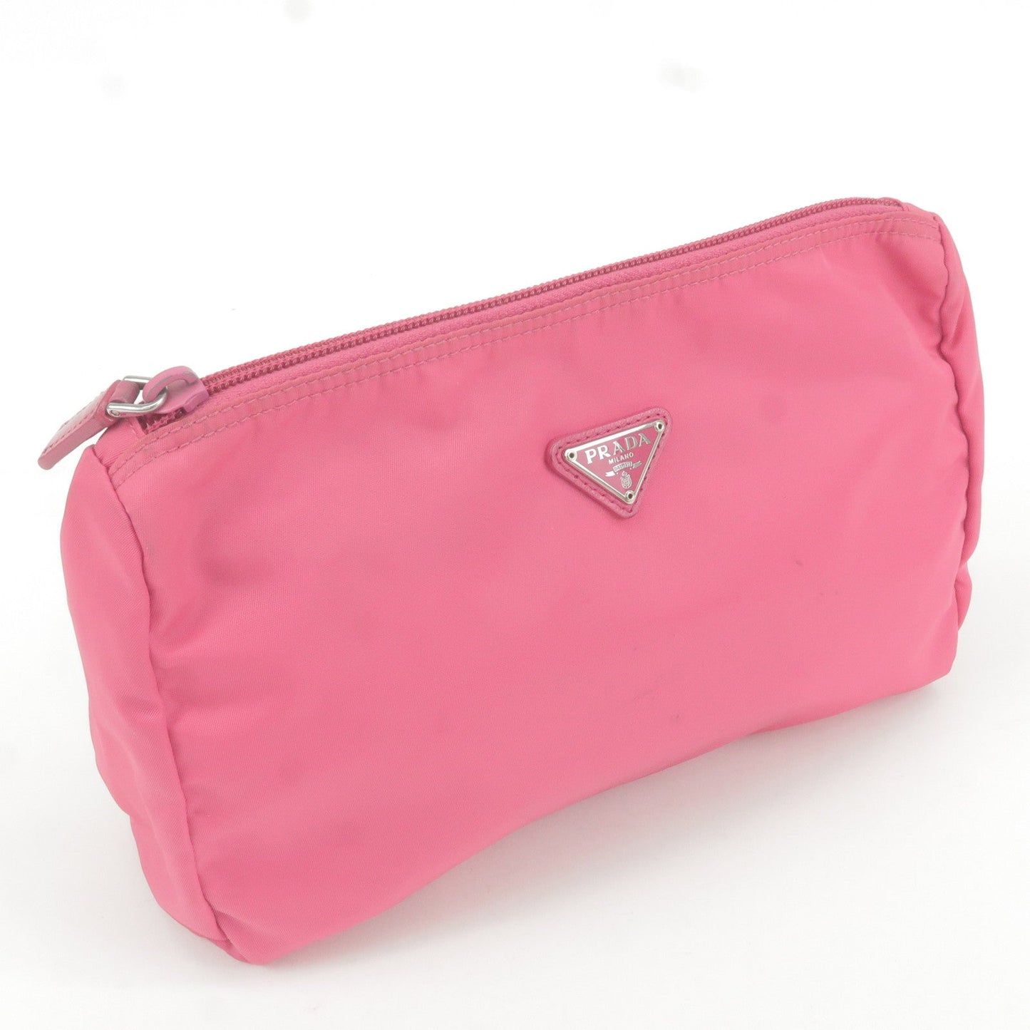 Prada Nylon Leather Cosmetic Pouch Clutch Bag Pink 1N0012