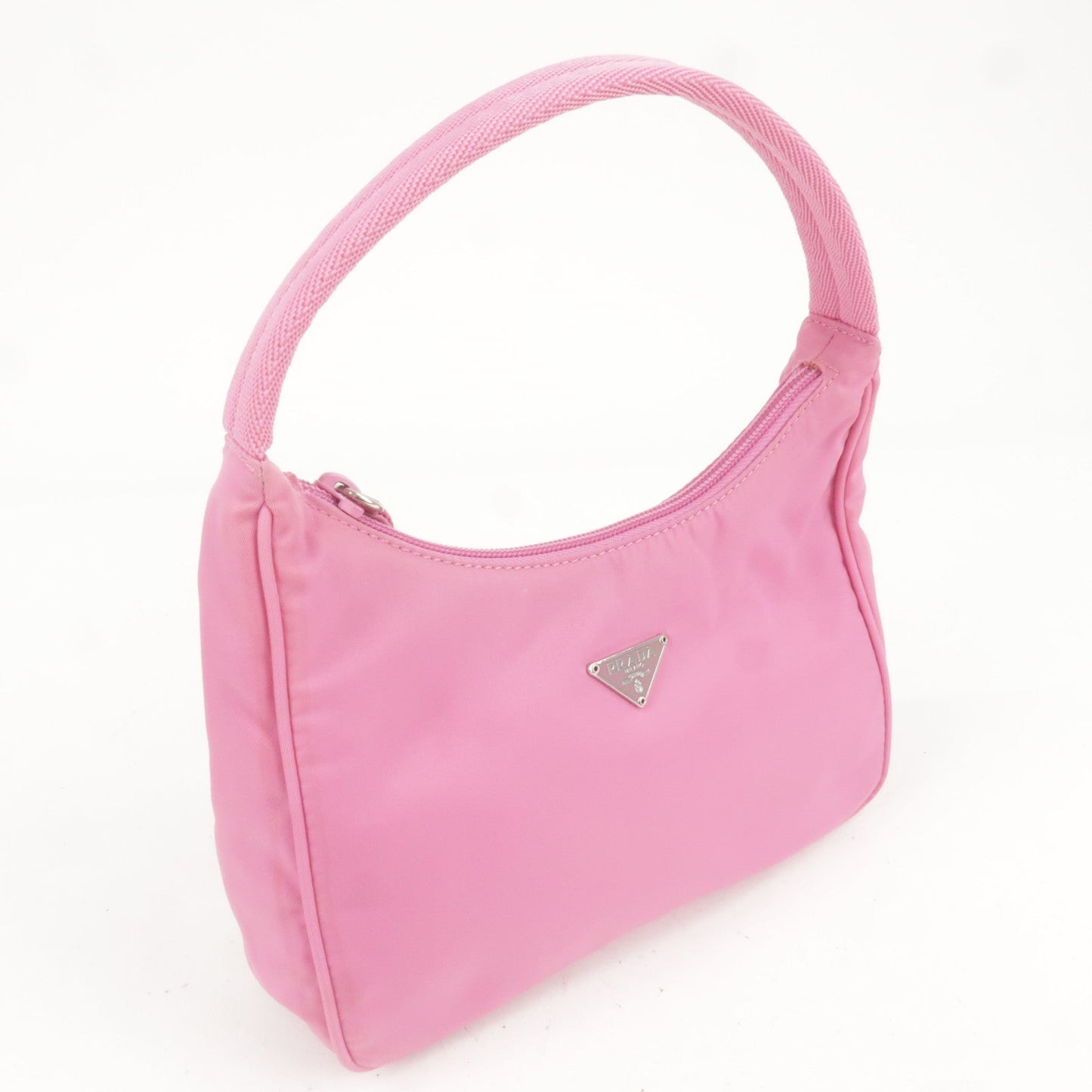 Prada Logo Nylon Hand Bag Shoulder Bag Pouch Purse Pink MV515