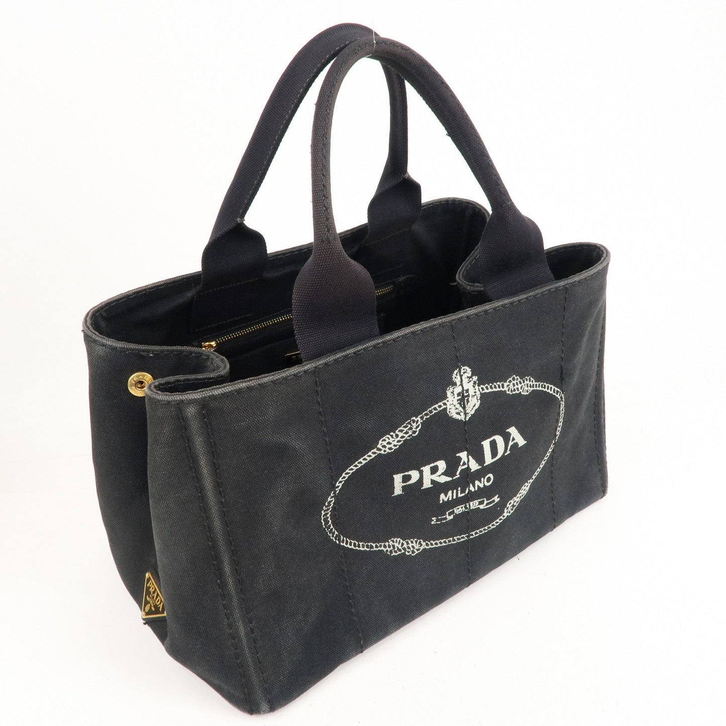 Prada Canapa Canvas Tote Bag Hand Bag Black B1877B