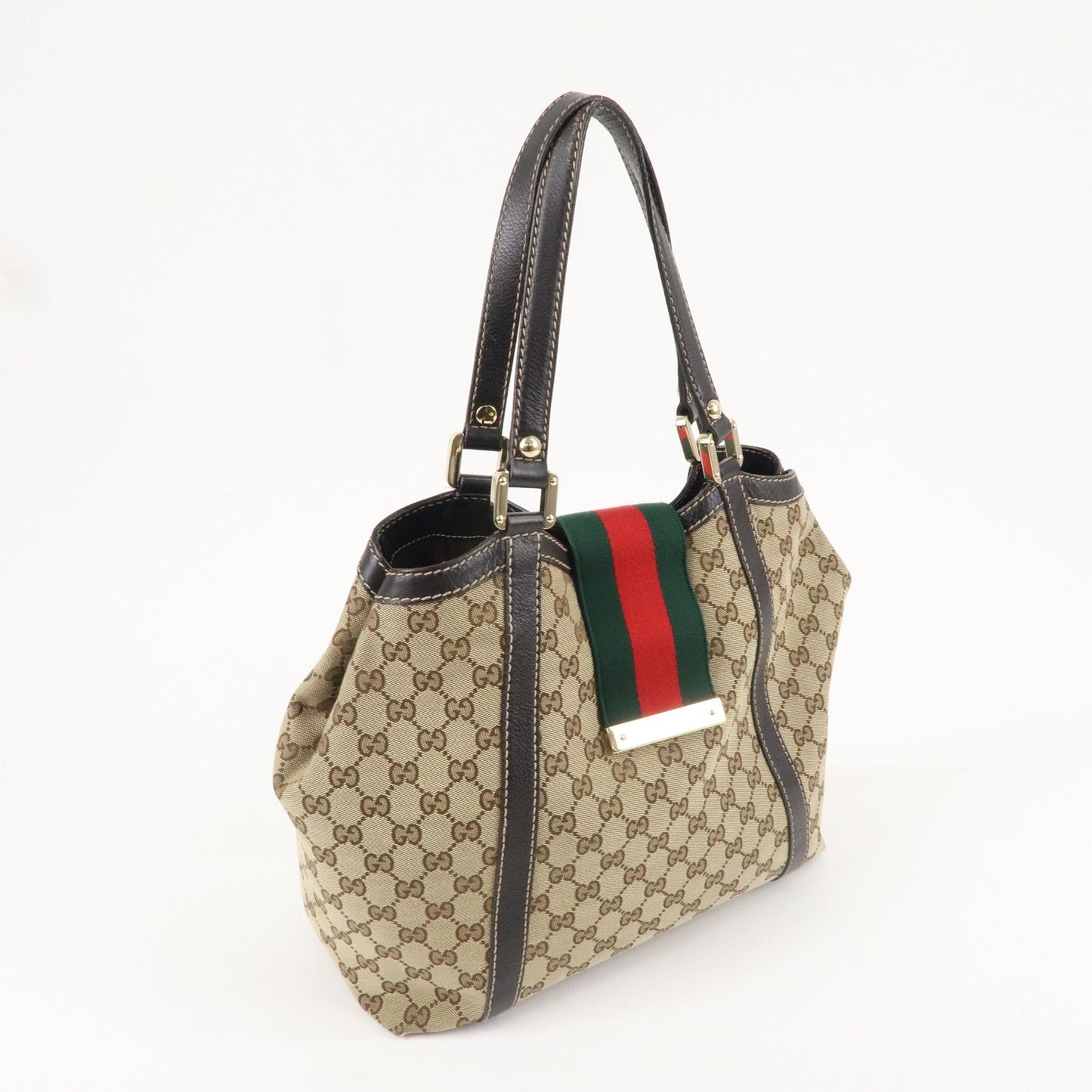 GUCCI Sherry GG Canvas Leather Tote Hand Bag Beige 233607