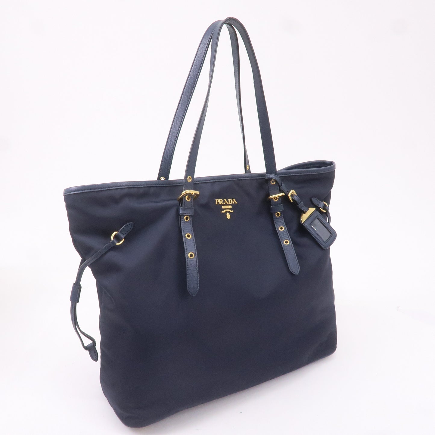 Prada Nylon Leather Tote Bag Shoulder Bag Navy 1BG401