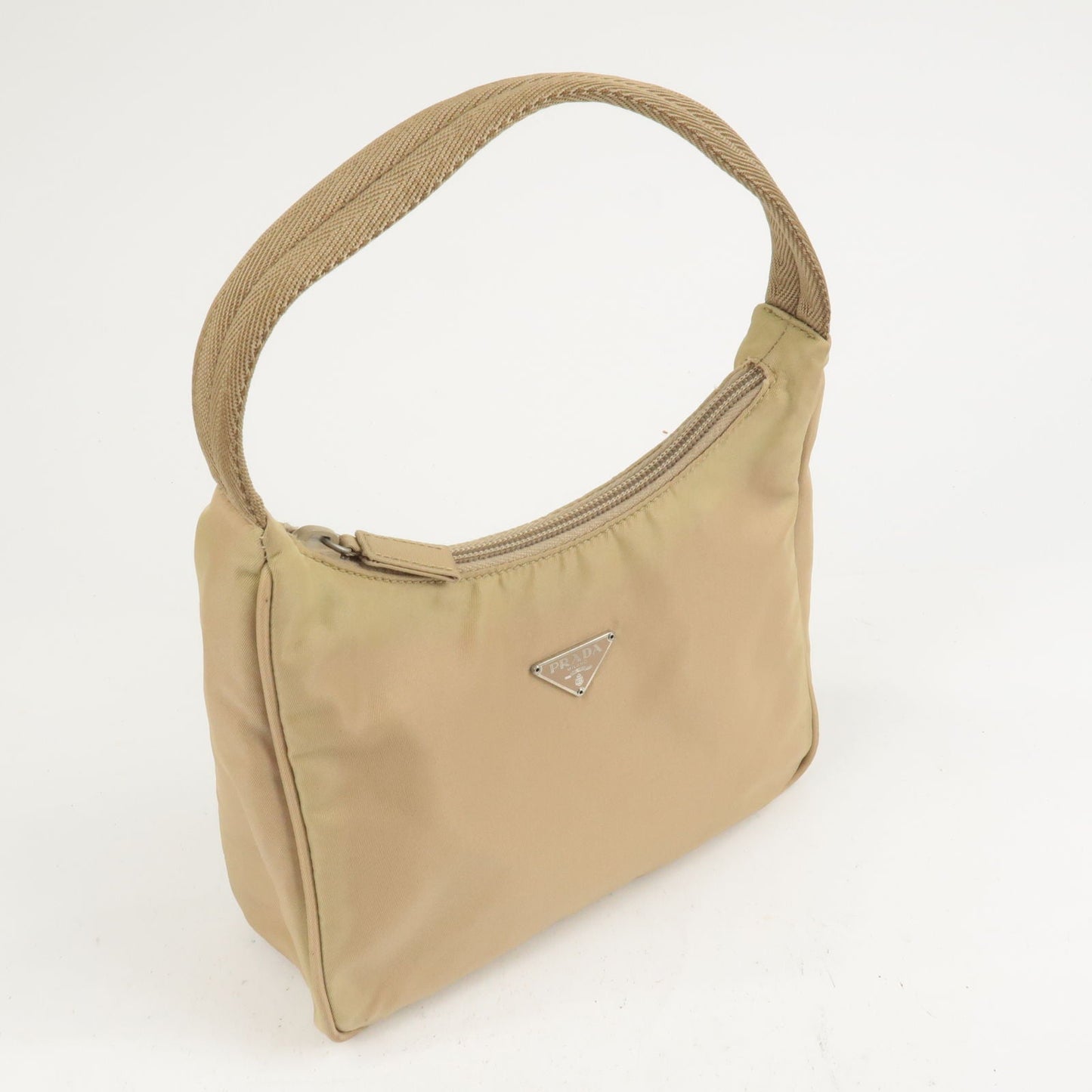 Prada Logo Nylon Hand Bag Pouch Beige