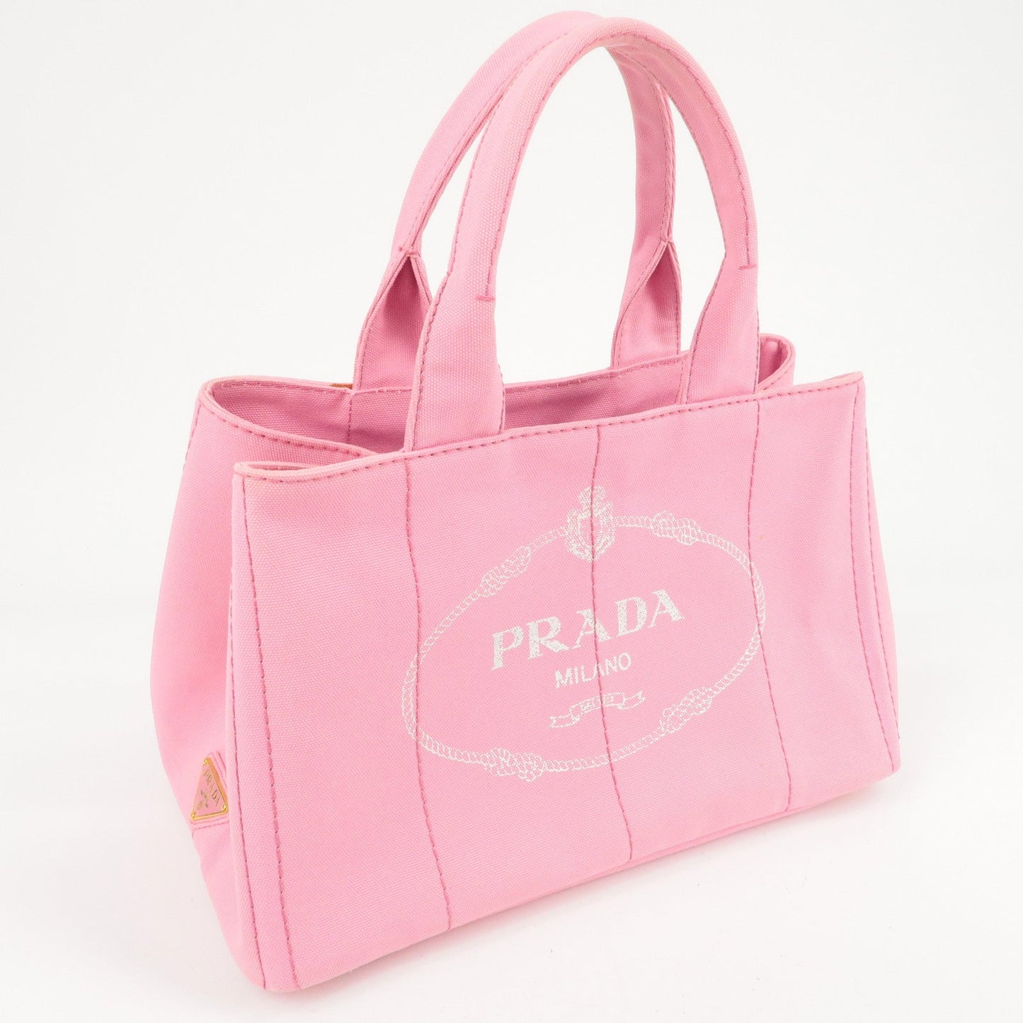 Prada Logo Canapa CanvasTote Bag Hand Bag Pink B1877B