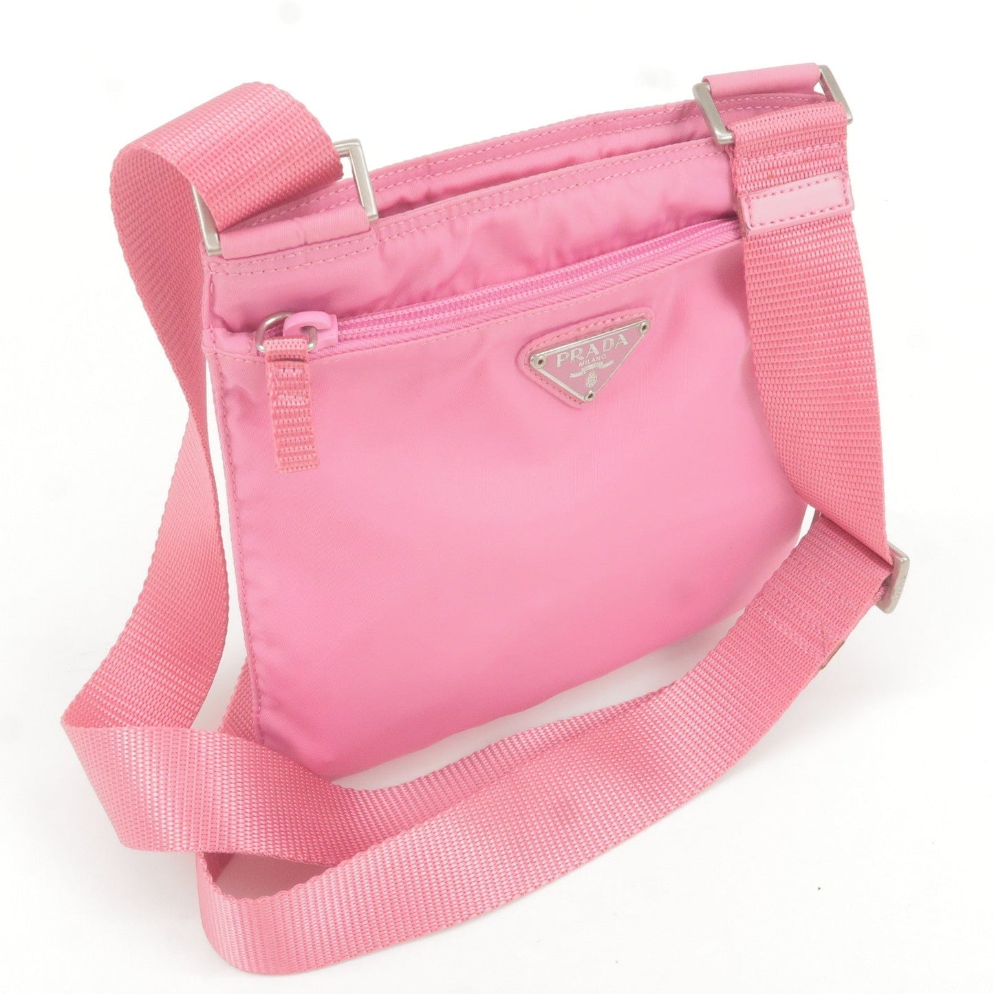 Prada Logo Nylon Shoulder Bag Crossbody Bag Purse Pink B7372