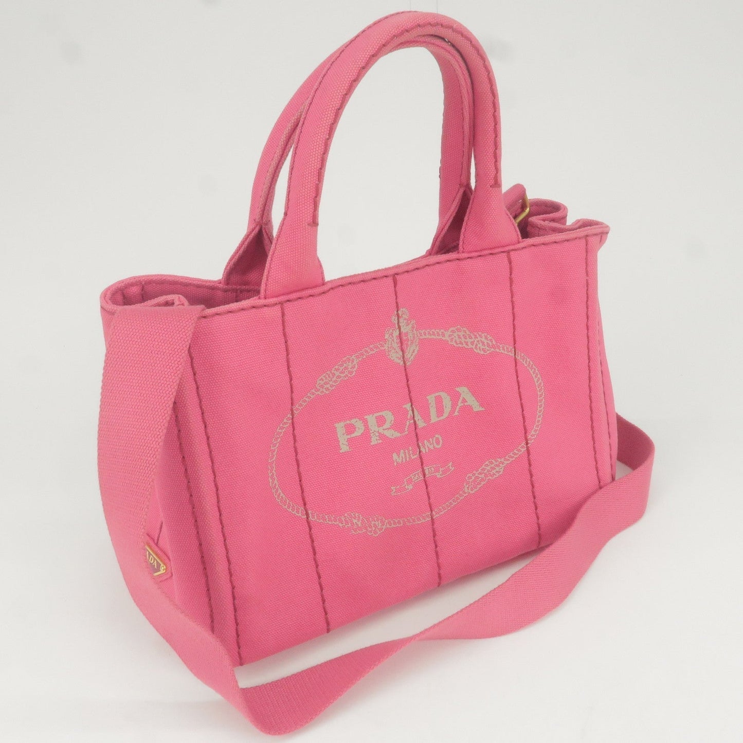 Prada Canapa Mini Canvas 2Way Bag Shoulder Bag Pink 1BG439