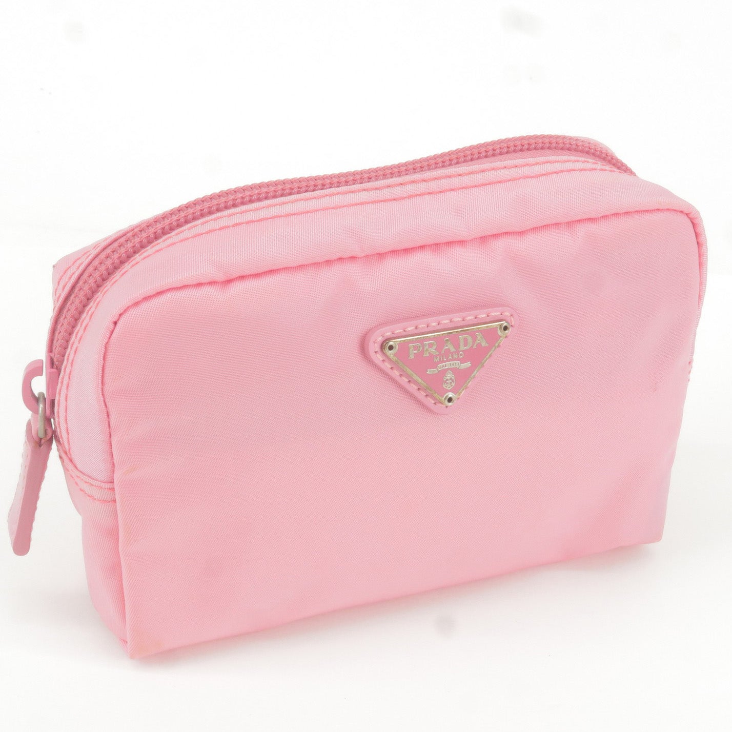 Prada Logo Nylon Leather Pouch Clutch Bag Pink MV340