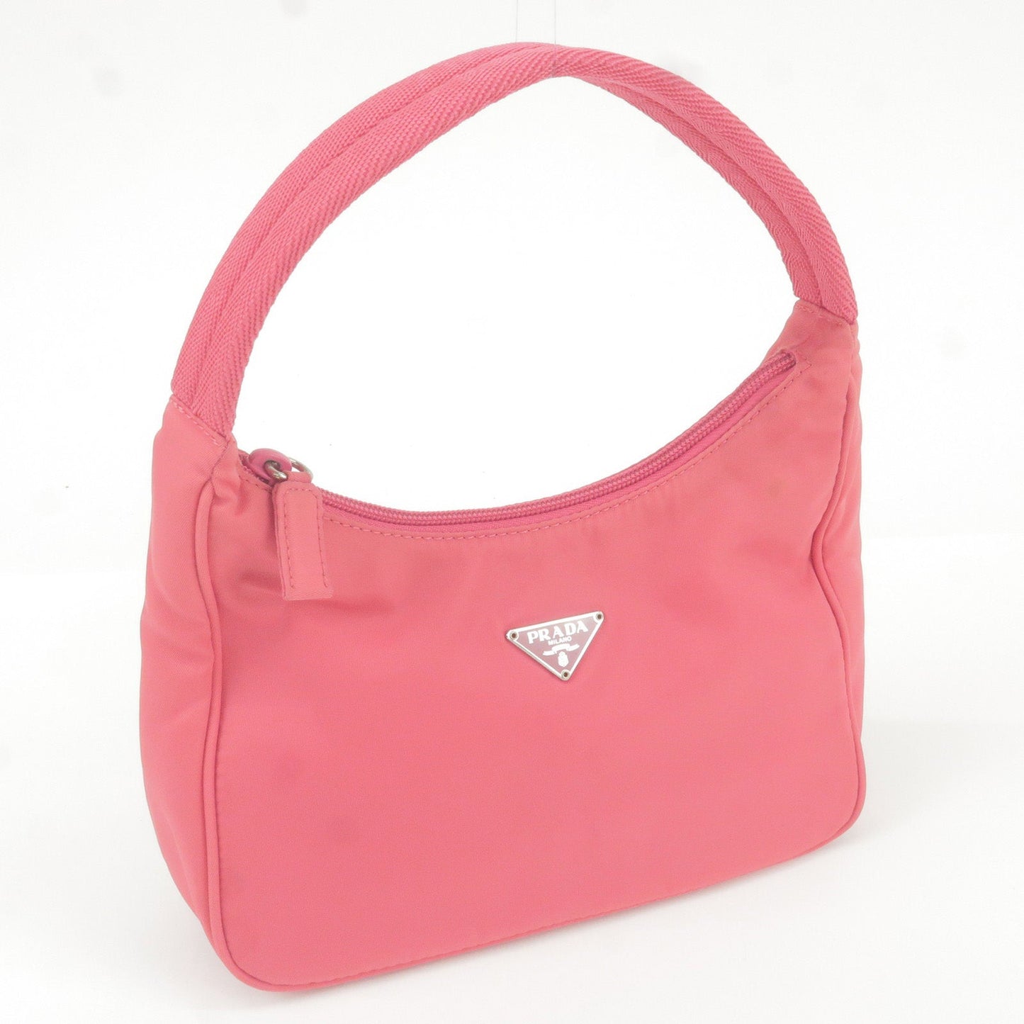 Prada Logo Nylon Canvas Hand Bag Pouch Purse Pink MV519