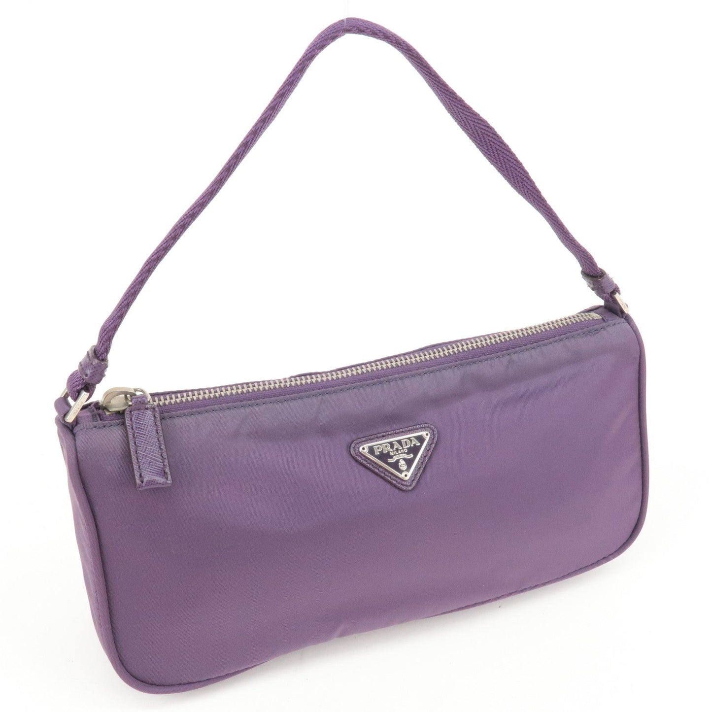 Prada Logo Nylon Hand Bag Purse Cosmetic Pouch Purple MV633