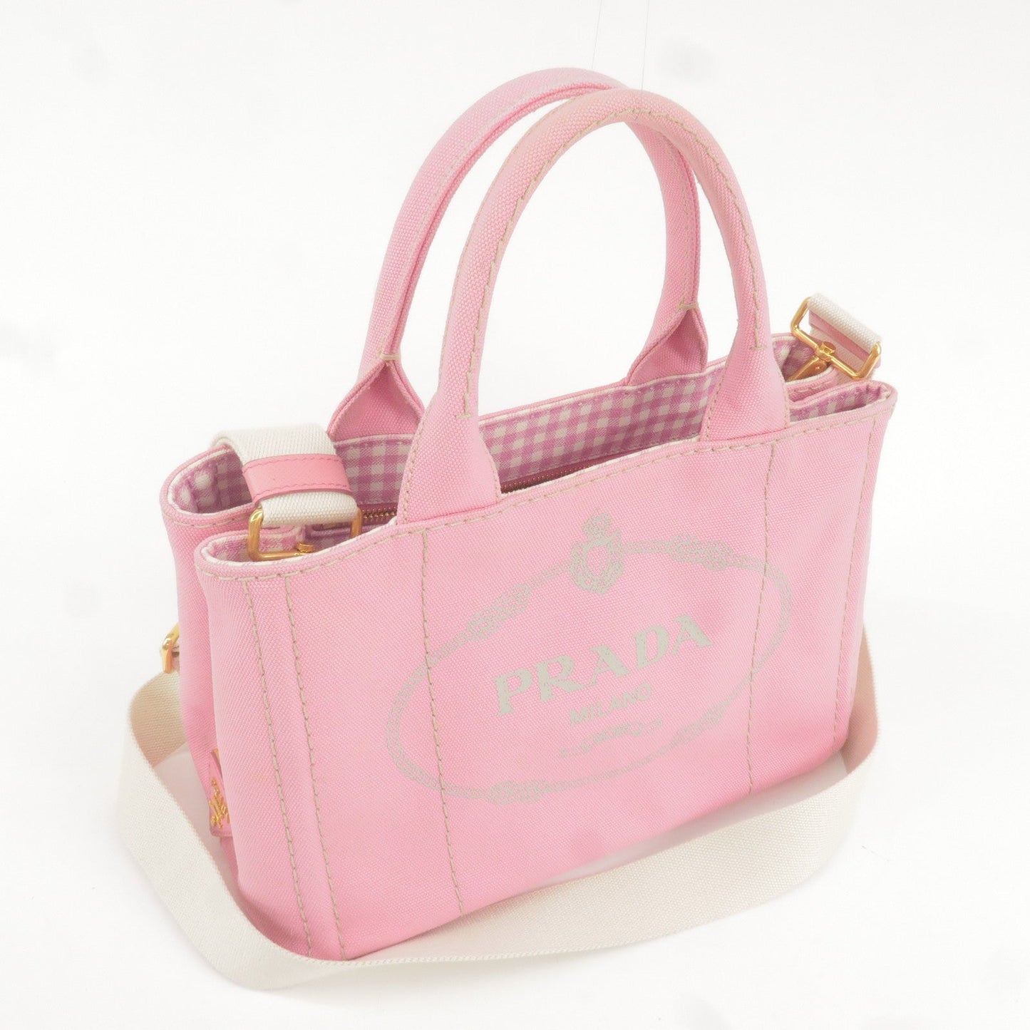 Prada Canapa Mini Canvas 2Way Bag Shoulder Bag Pink 1BG439