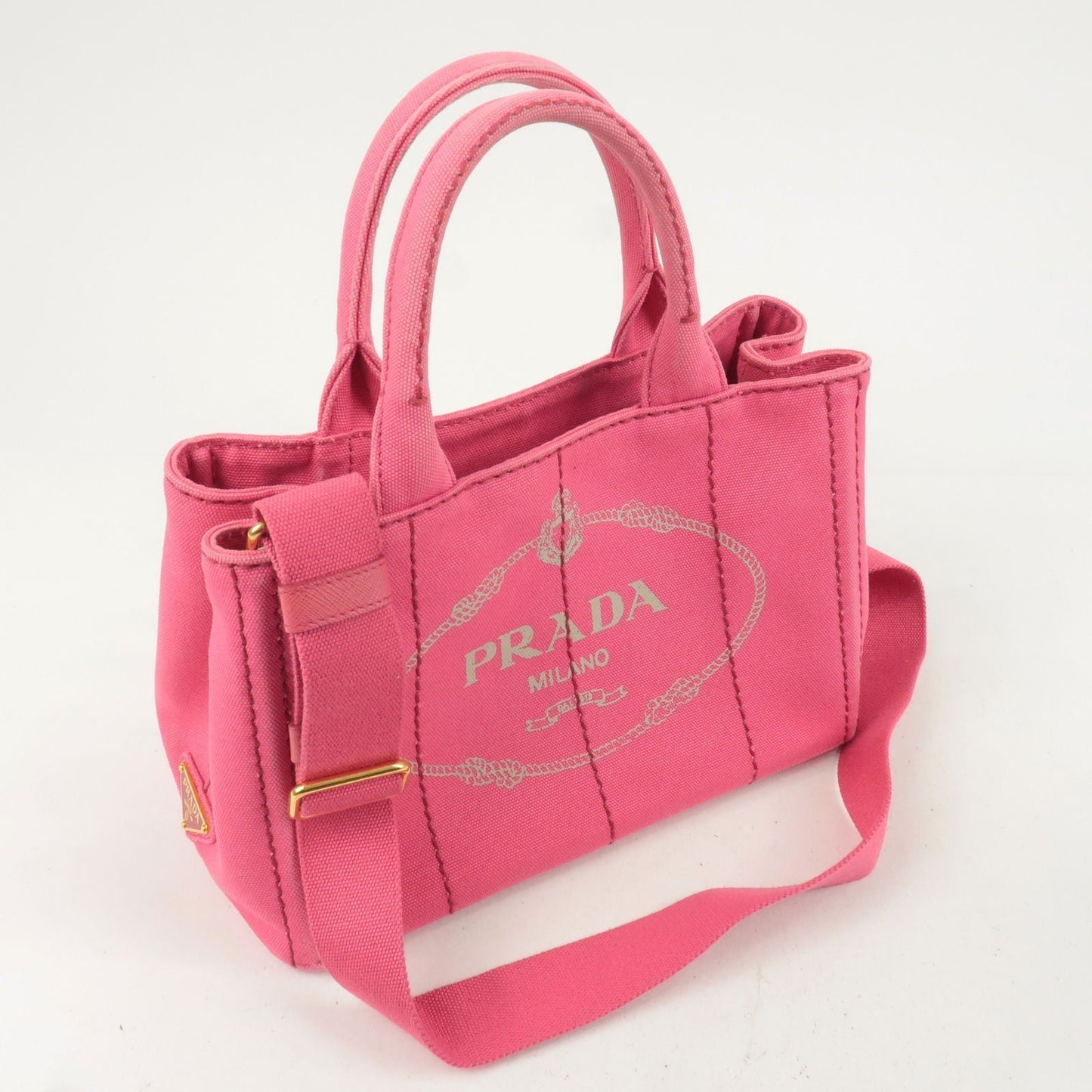 Prada Canapa Mini Canvas 2Way Tote Bag Pink 1BG439