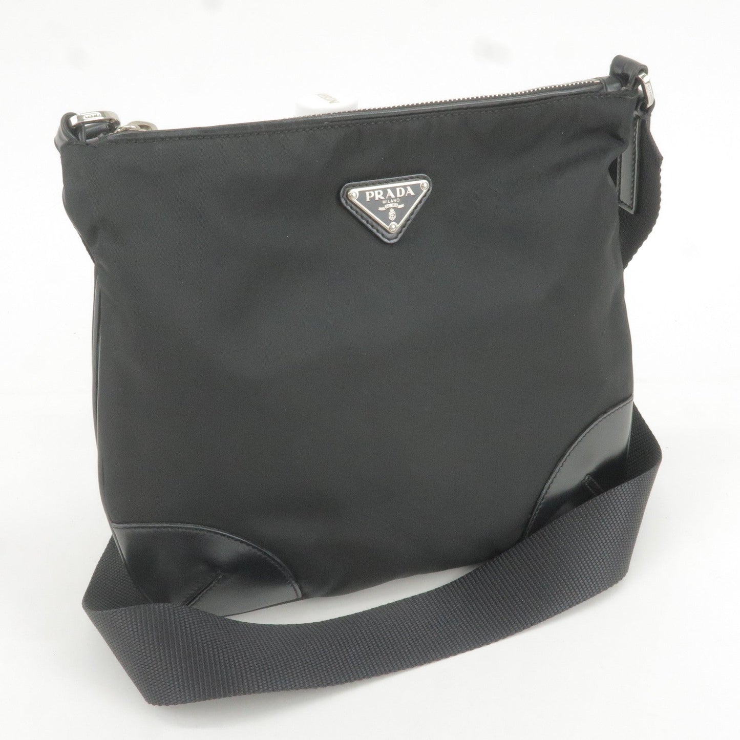 Prada Logo Nylon Leather Shoulder Bag NERO Black