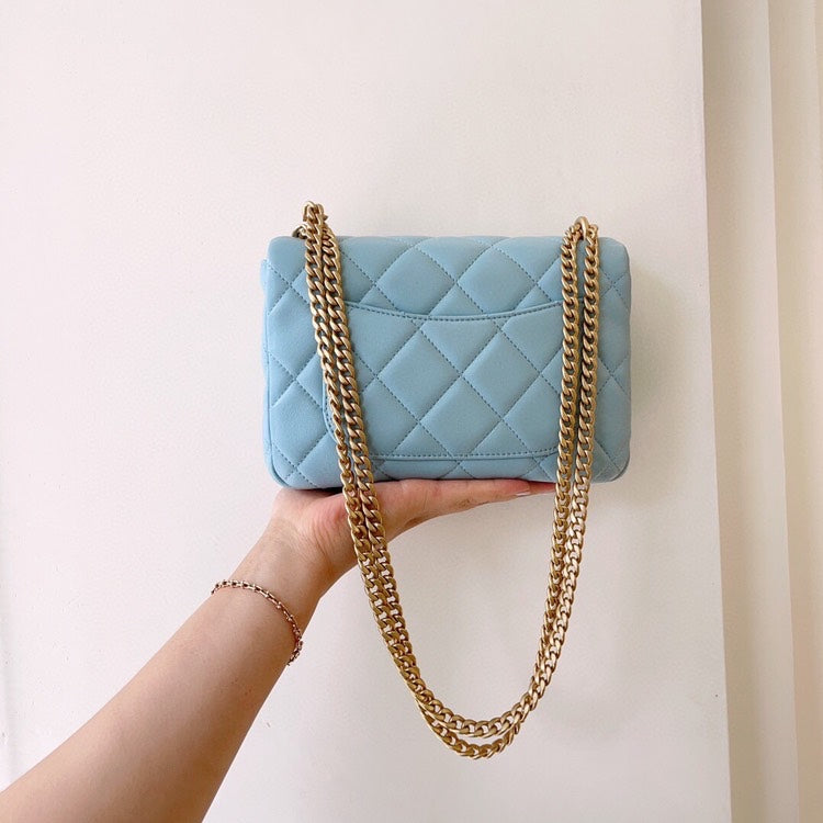 Chanel 2022 Mini Pearl Crush Flap Bag, Blue