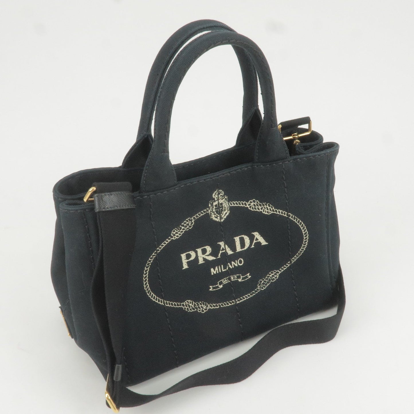 Prada Canapa Mini Canvas 2Way Bag Shoulder Bag Black 1BG439