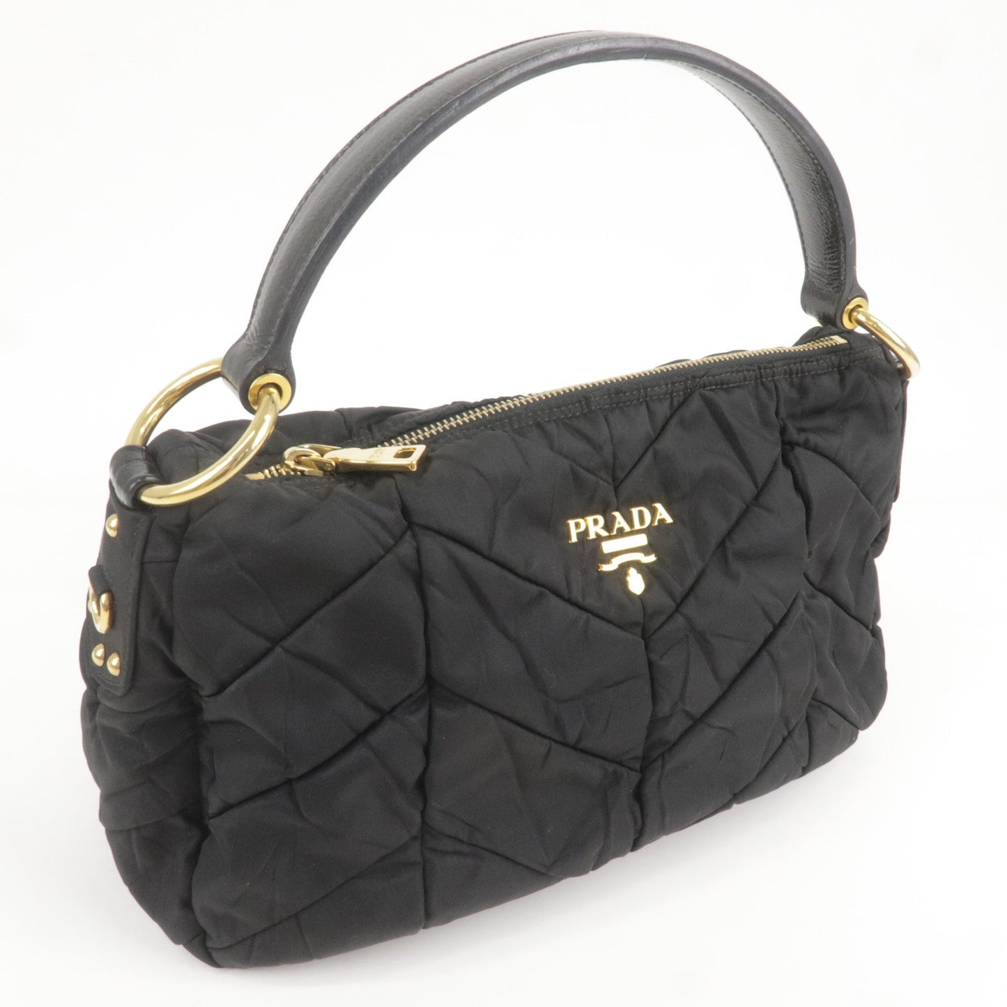 Prada Logo Nylon Enamel Shoulder Bag Hand Bag Black BR3774