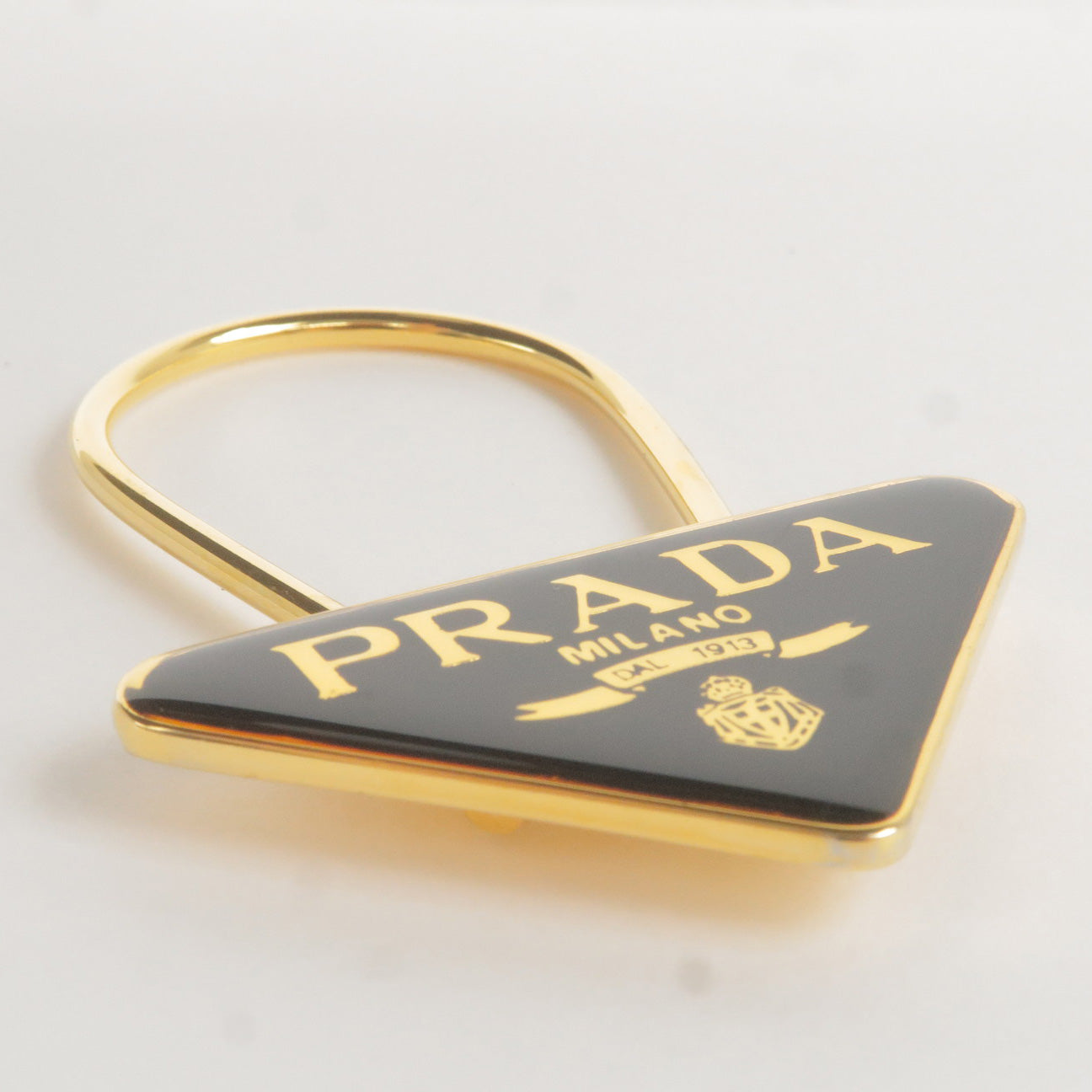 Prada Metal Triangle Logo Key Chain Bag Charm M285 Black Gold