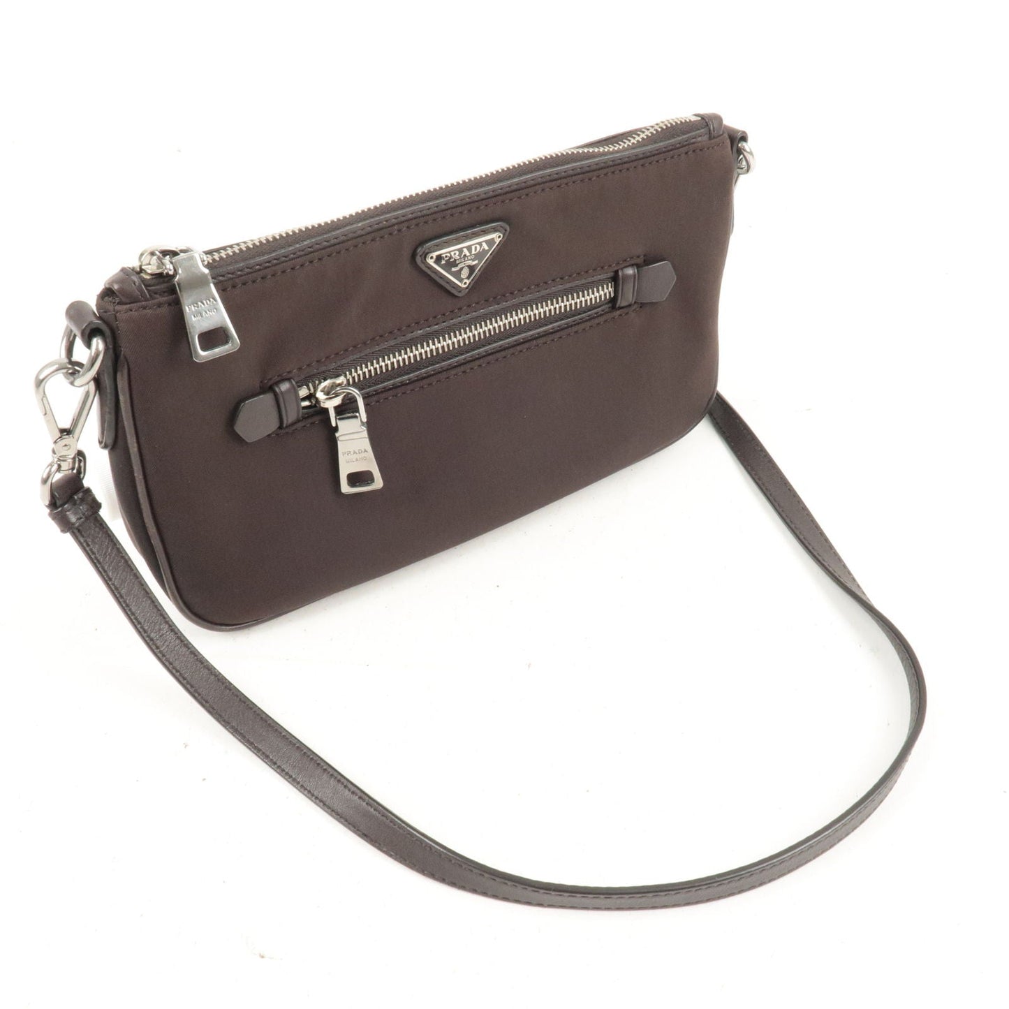 Prada Nylon Leather Shoulder Bag Pouch Brown