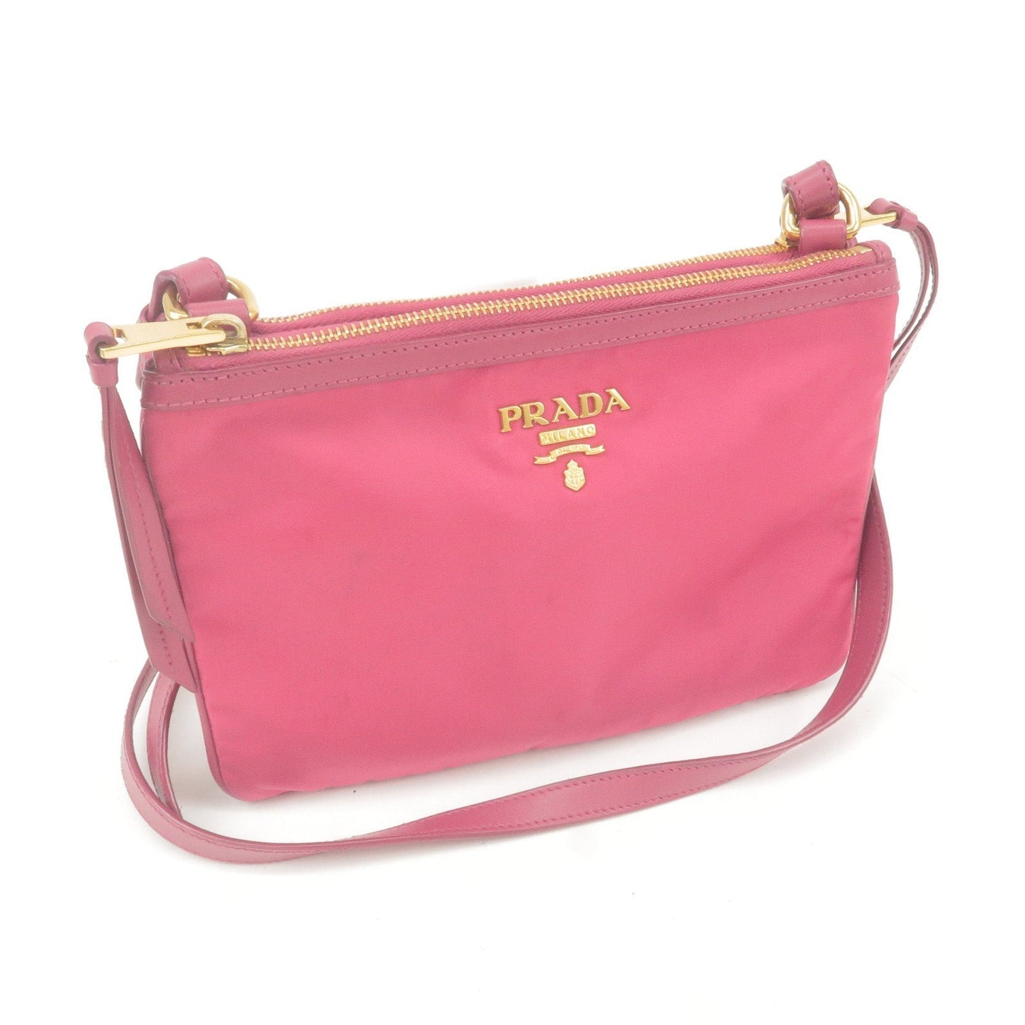 Prada Logo Nylon Leather Shoulder Bag Pink 1BH046