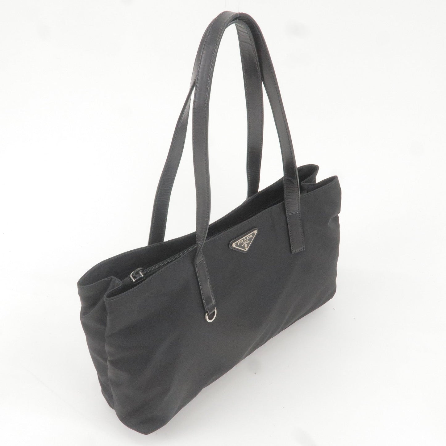 Prada Logo Nylon Leather Tote Bag Hand Bag Black