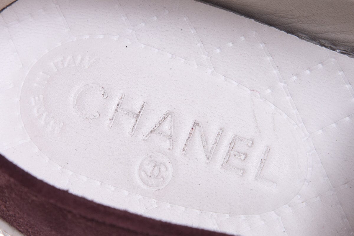 Chanel Grey Tweed & Burgundy Suede Sneakers SZ 41