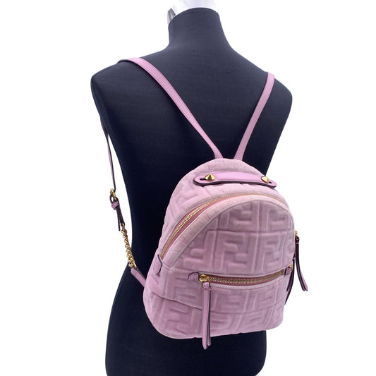 FENDI Baby Pink Velvet Ff Embossed Mini Backpack Shoulder Bag