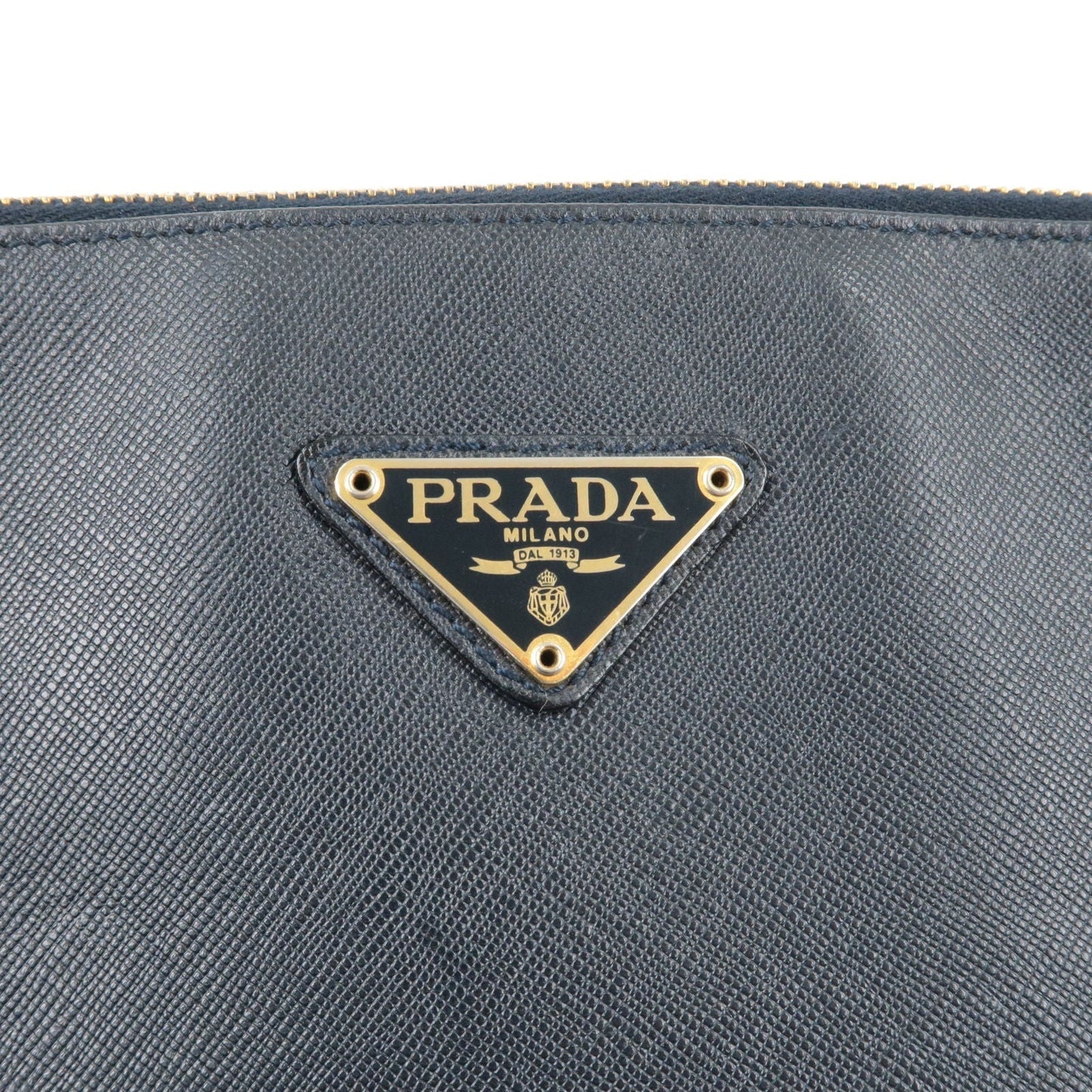 Prada Logo Leather Clutch Bag Pouch Purse Navy