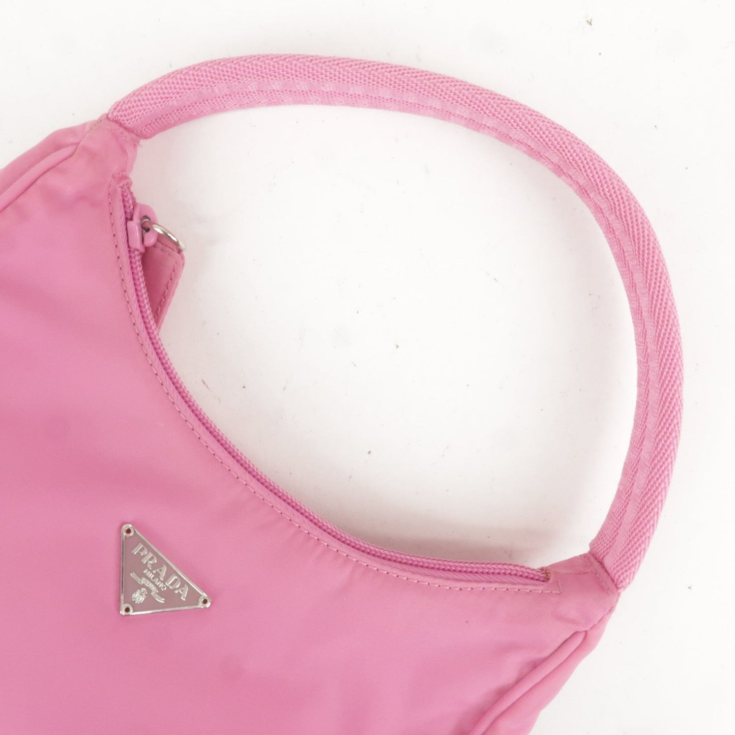 Prada Logo Nylon Hand Bag Shoulder Bag Pouch Purse Pink MV515