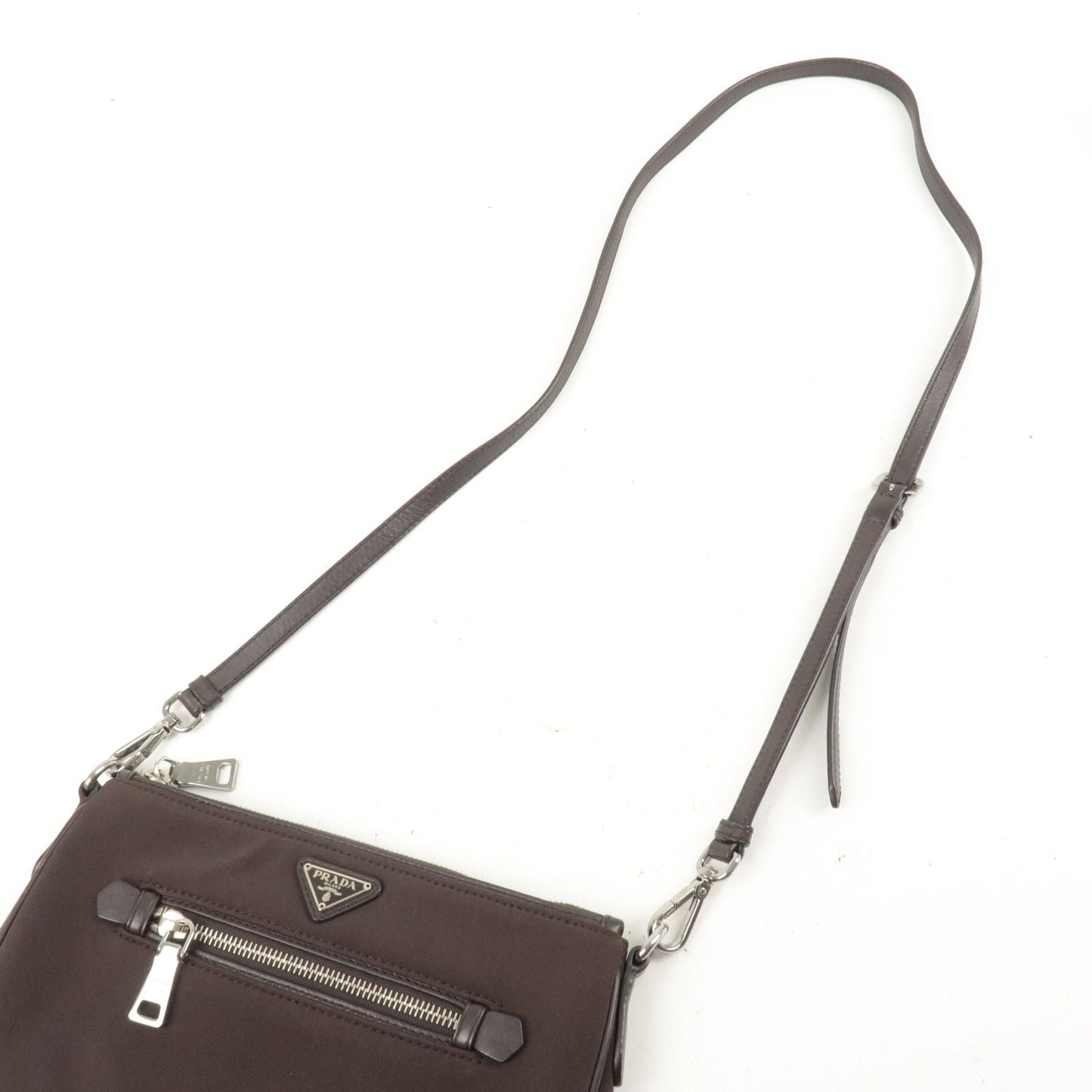 Prada Nylon Leather Shoulder Bag Pouch Brown