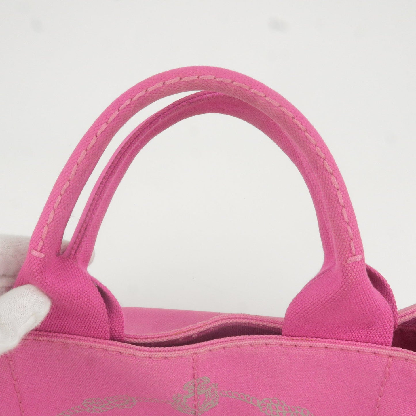 Prada Logo Canapa Canvas Tote Bag Hand Bag Pink B1877G