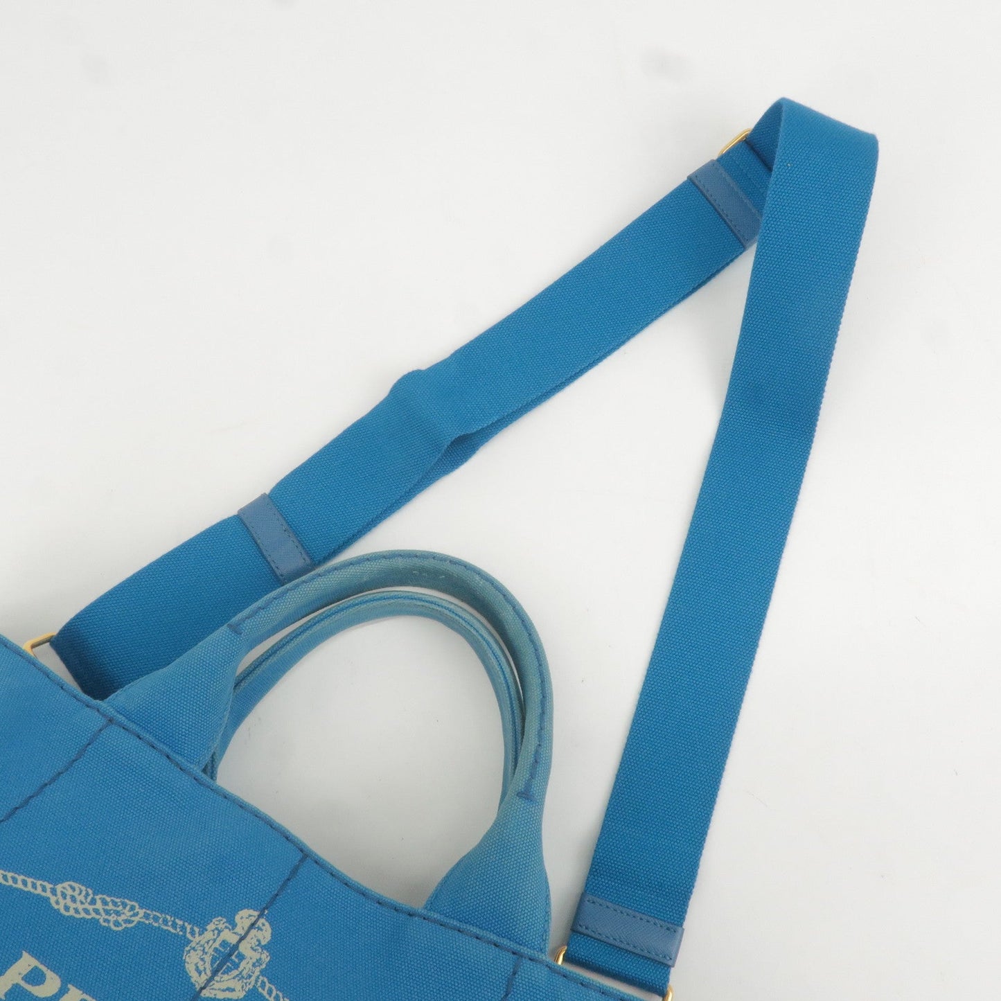 Prada Canapa Canvas 2Way Hand Bag Tote Bag Blue 1BG642