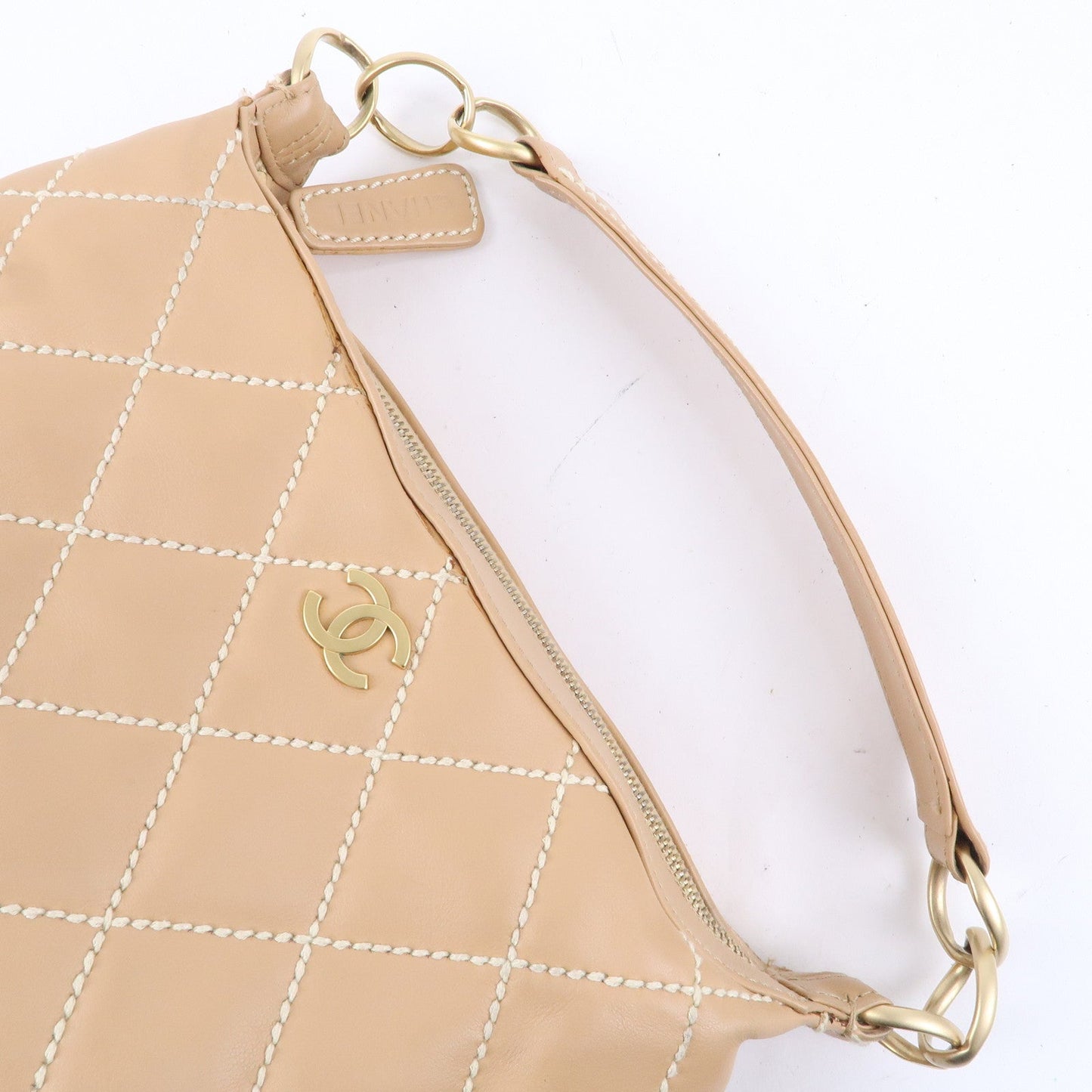 CHANEL Wild Stich Lambskin Shoulder Bag Hand Bag Beige A20663