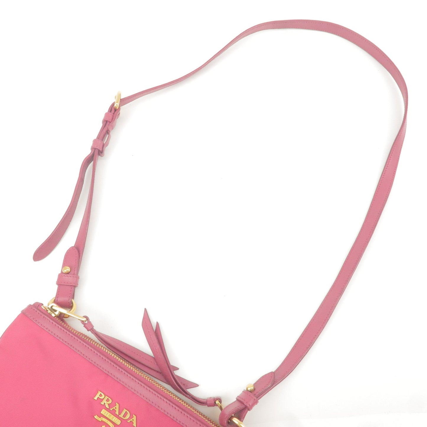 Prada Logo Nylon Leather Shoulder Bag Pink 1BH046