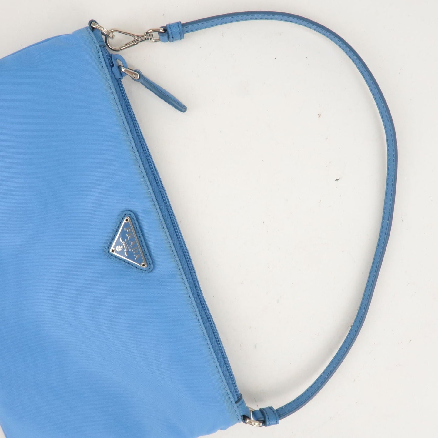 Prada Logo Nylon Leather Hand Bag Shoulder Bag Light Blue 1NI545