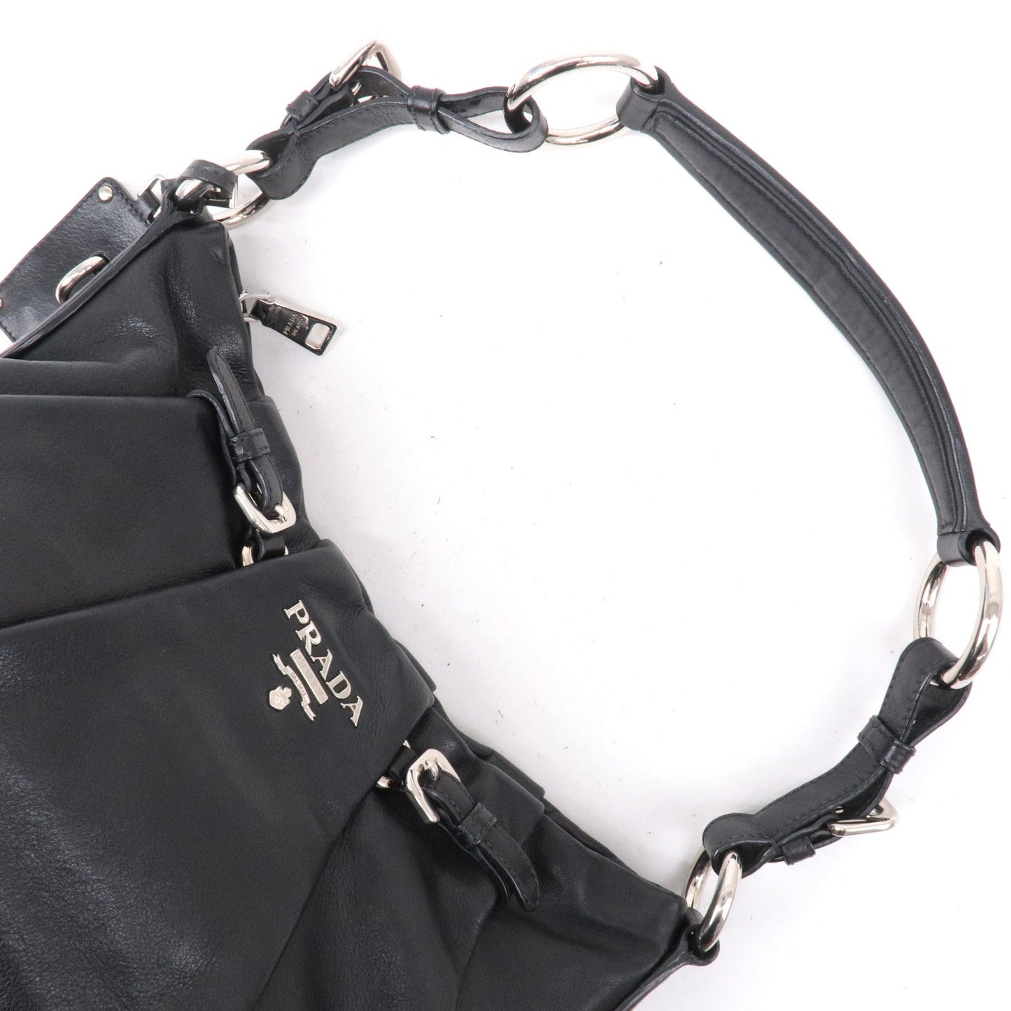 Prada Leather Shoulder Bag Black with Charm