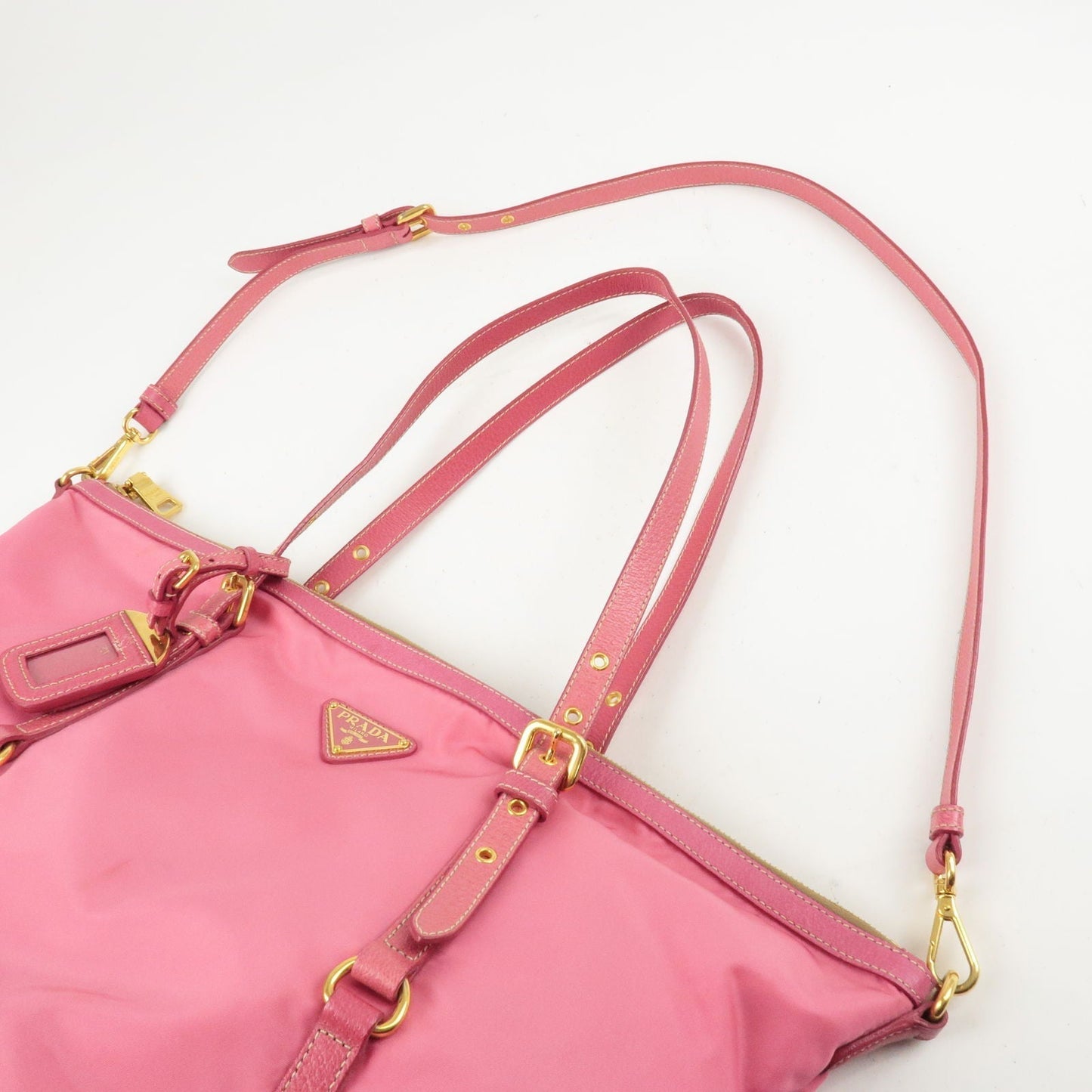 Prada Logo Nylon Leather 2Way Bag Tote Bag Hand Bag Pink