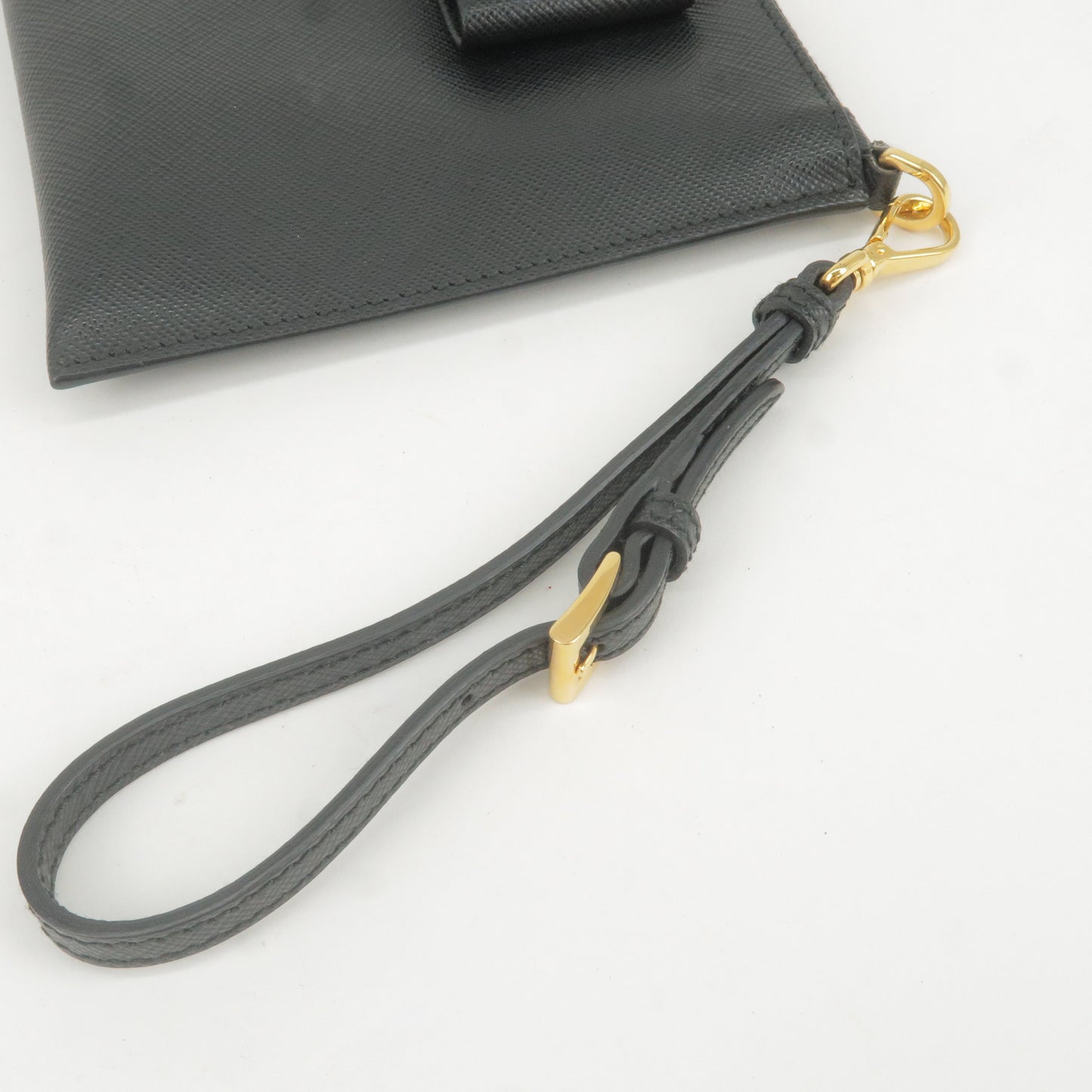 Prada Logo Leather Ribbon Pouch Cosmetics Bag NERO Black