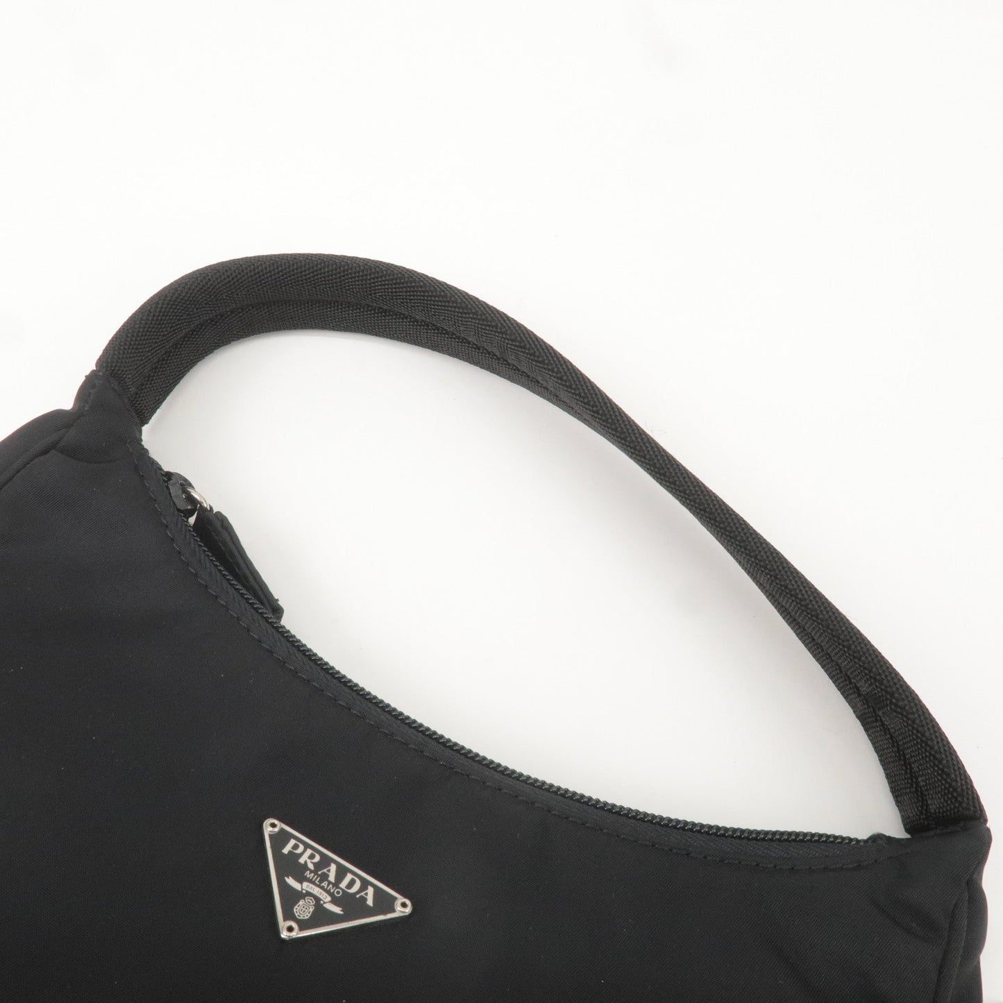 Prada Logo Nylon Hand Bag Shoulder Bag Pouch Purse Black MV515