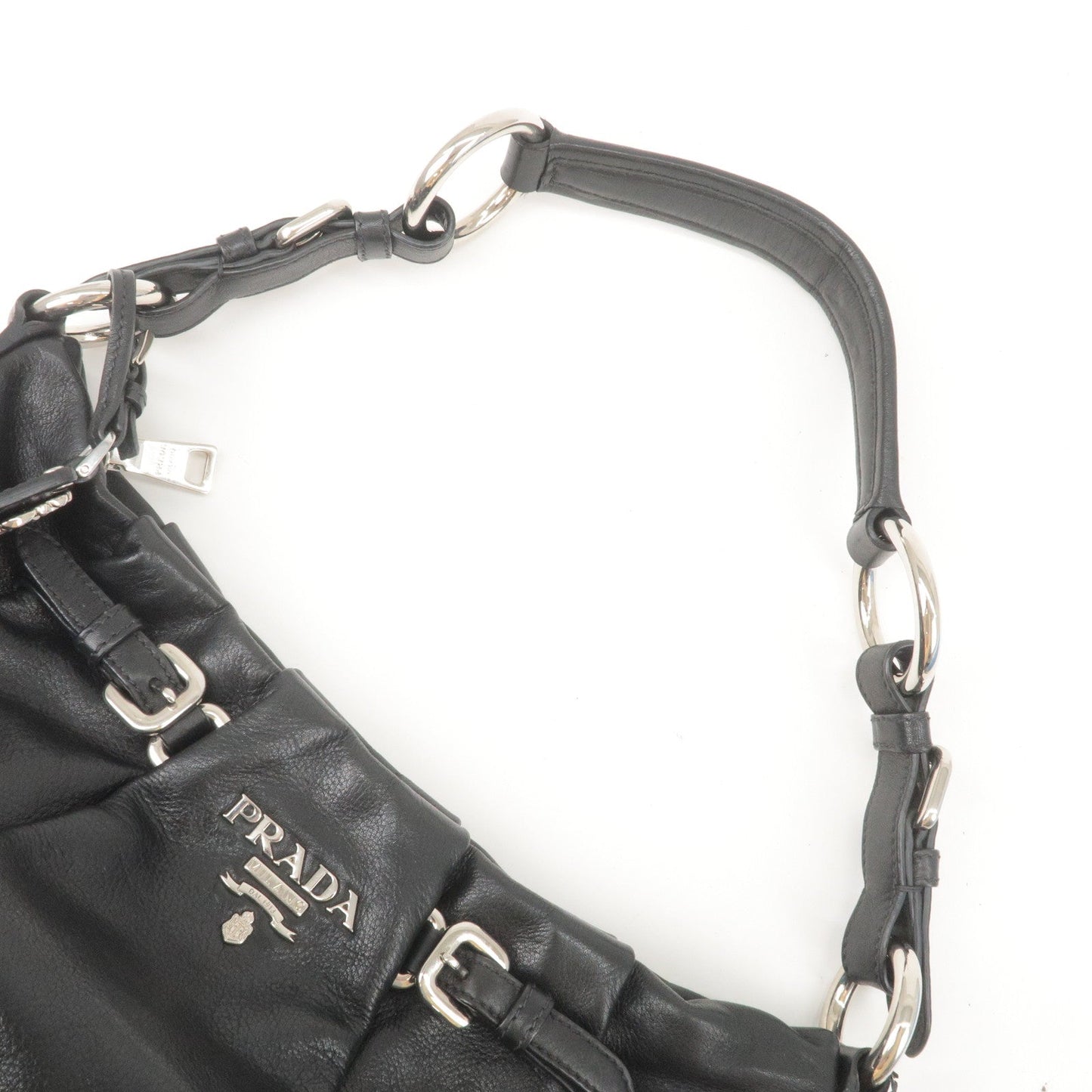 Prada Logo Leather Shoulder Bag Hand Bag Black BR3795