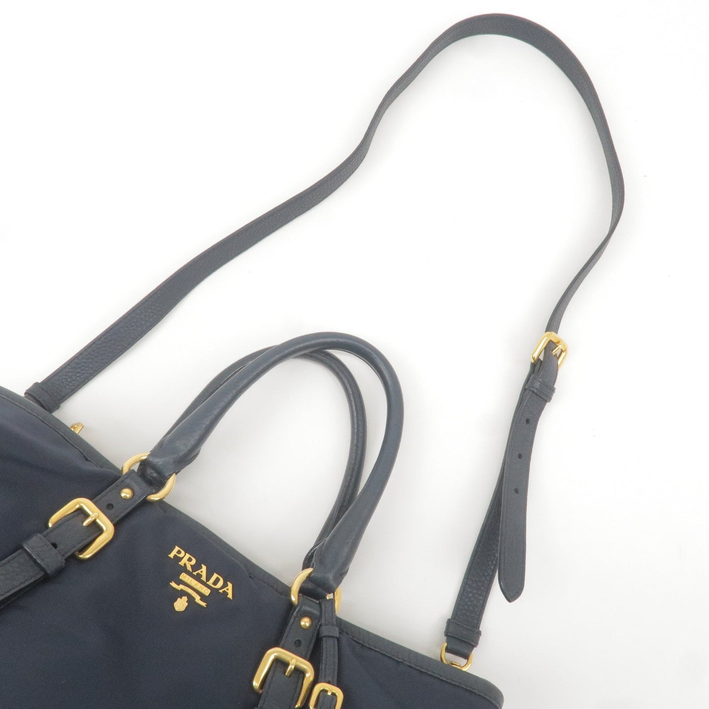 Prada Logo Nylon Leather 2Way Bag Hand Bag Navy BN2527