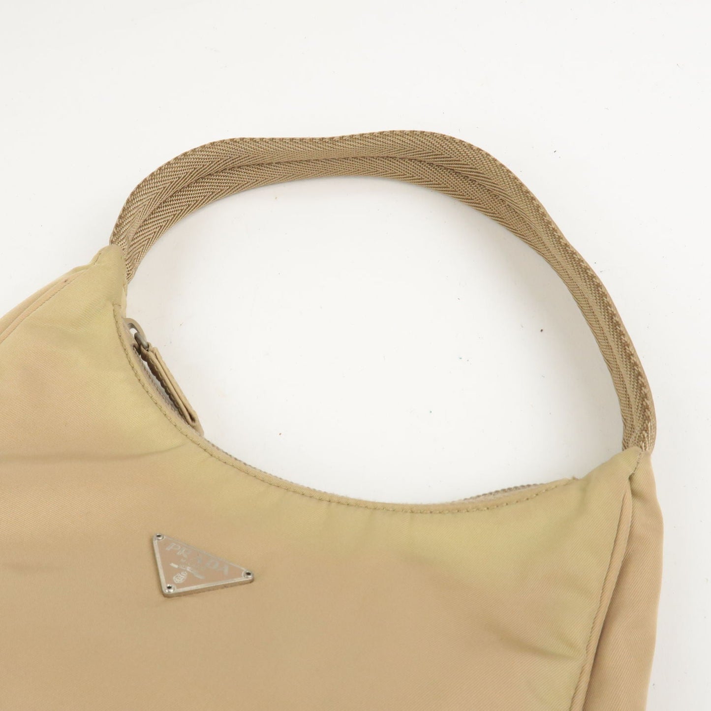 Prada Logo Nylon Hand Bag Pouch Beige