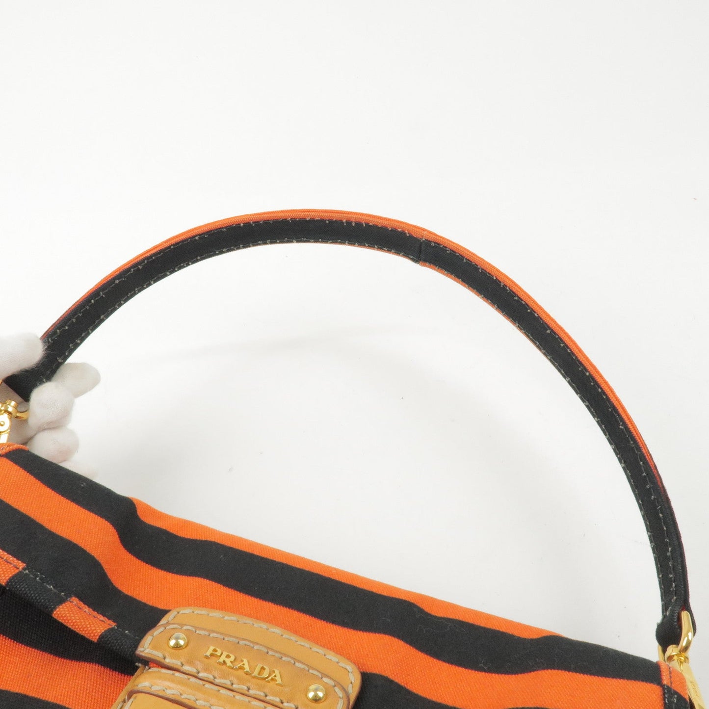 Prada Logo Canvas Leather Shoulder Bag Hand Bag Orange Black