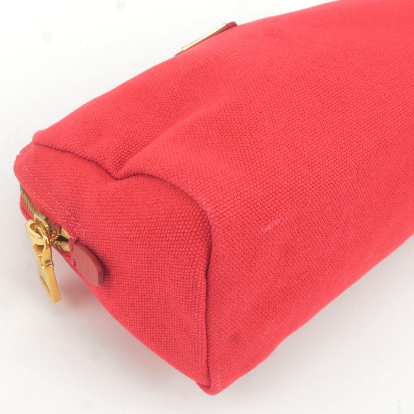 Prada Logo Canvas Pouch Clutch Bag Red Gold Hardware 1N0693