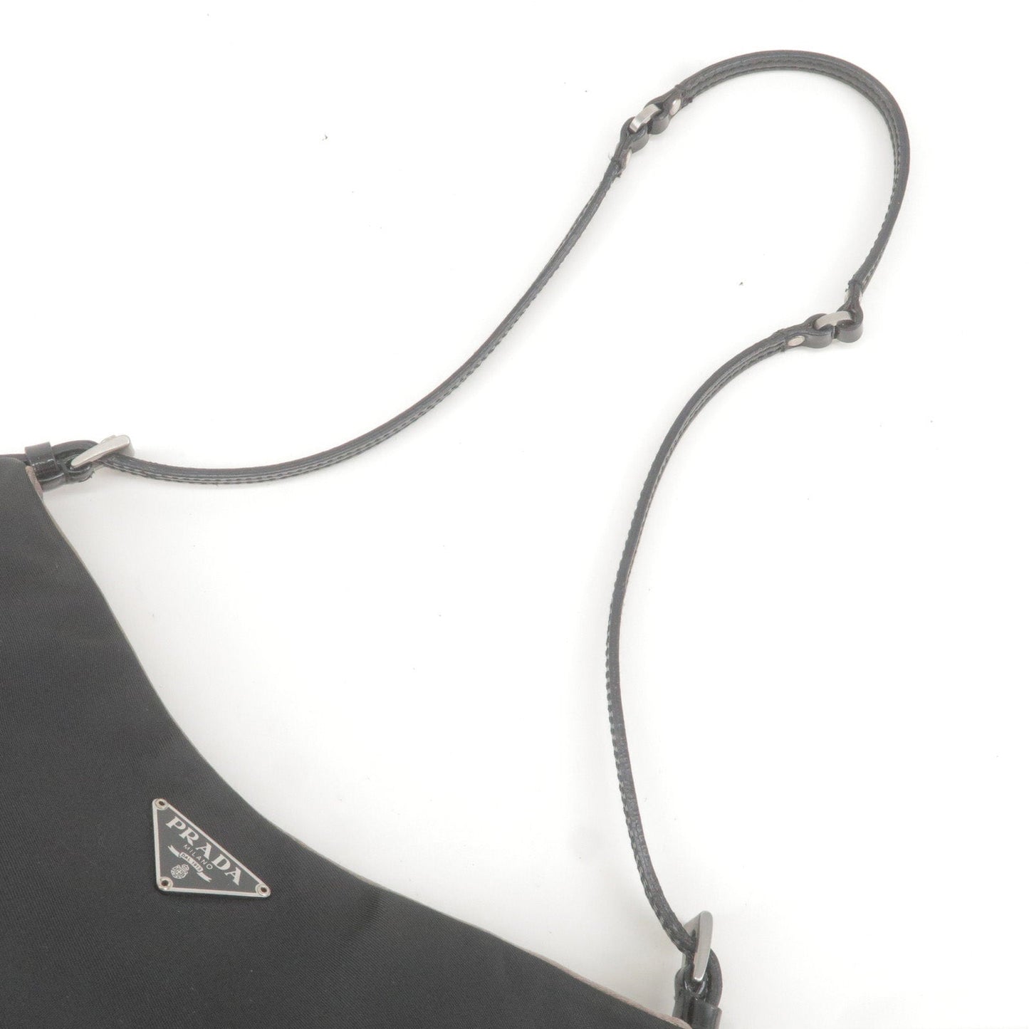 Prada Logo Nylon Enamel Shoulder Bag Purse Hand Bag Black