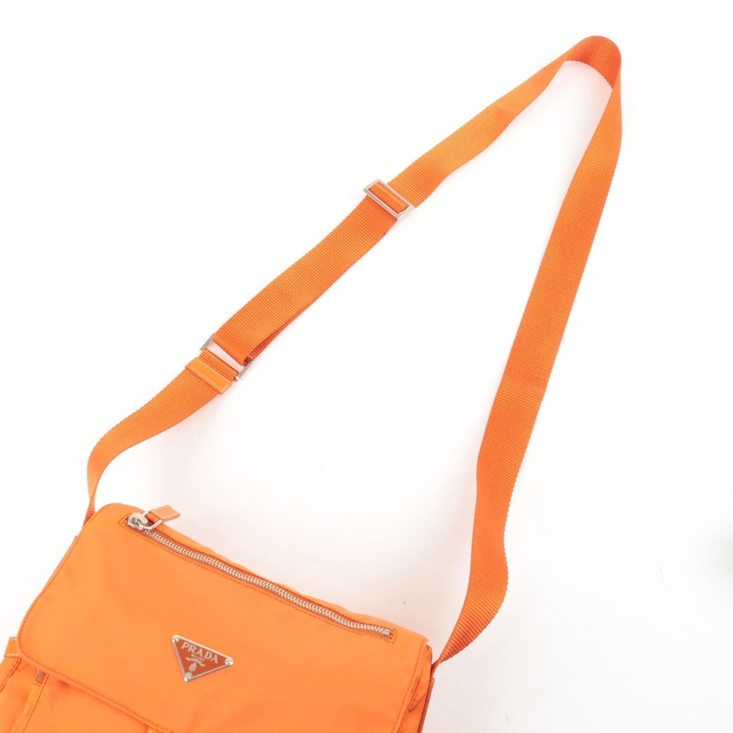 Prada Logo Nylon Leather Shoulder Bag Orange B8994