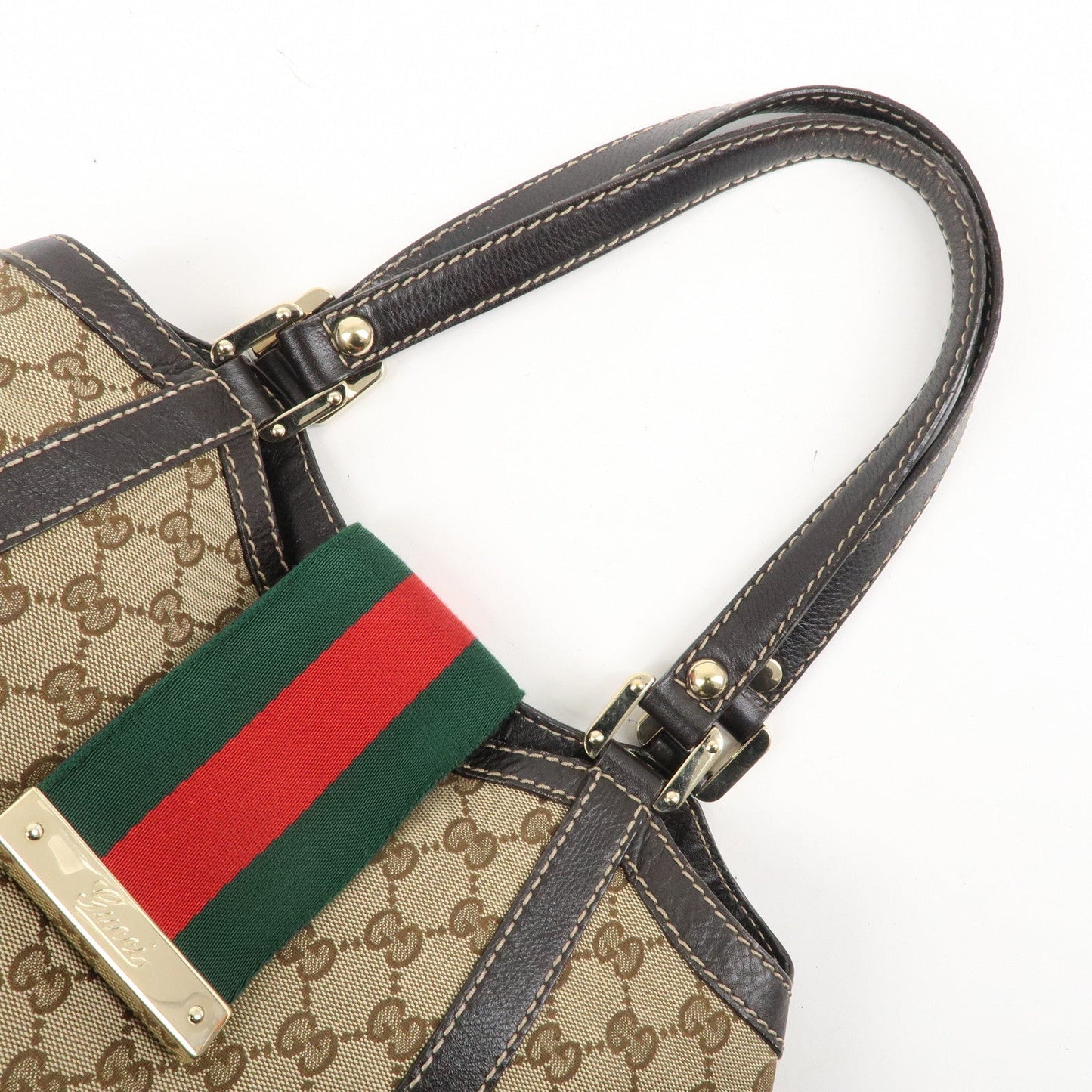 GUCCI Sherry GG Canvas Leather Tote Hand Bag Beige 233607